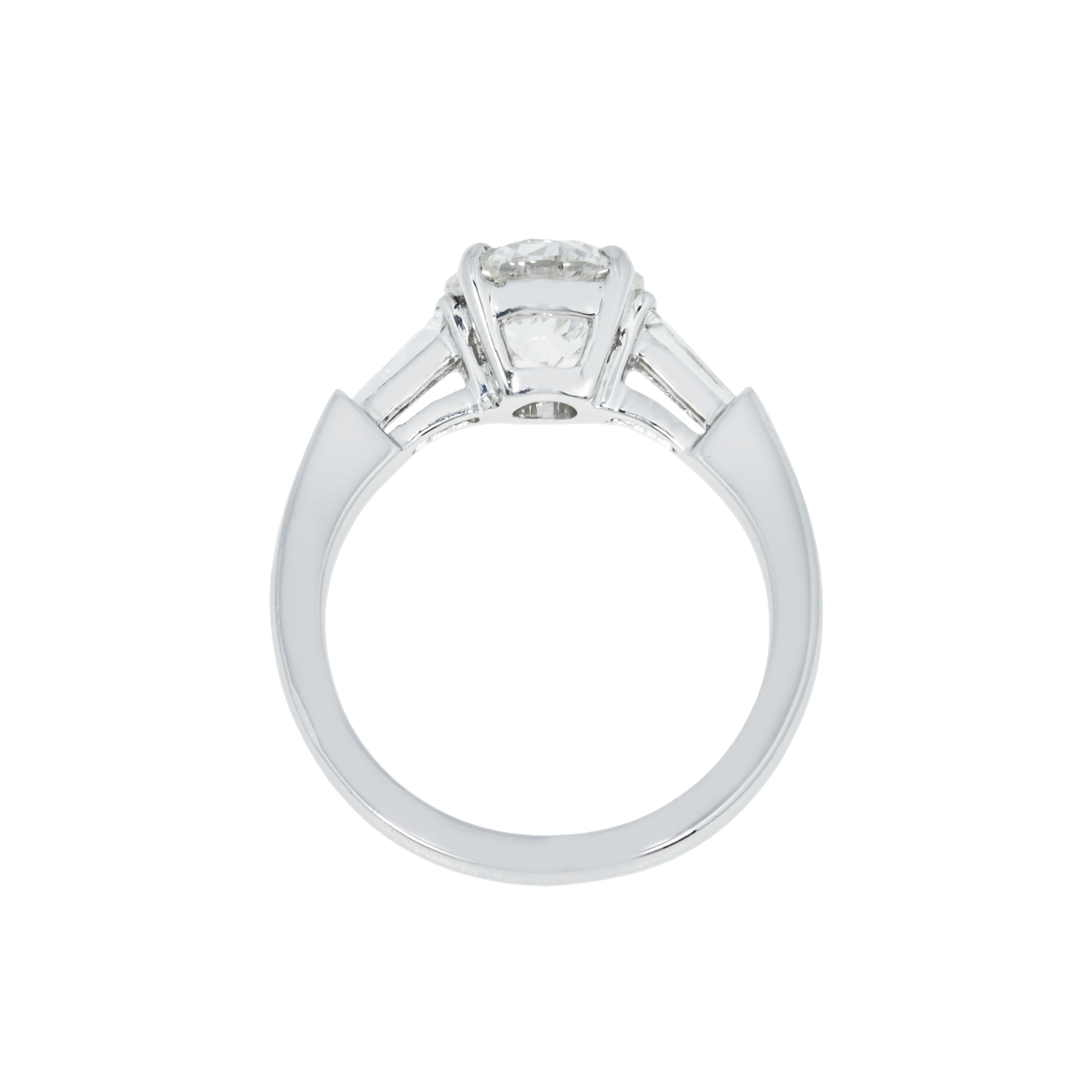 Platinum 1.73Ct Round Cut Triple Diamond Engagement Ring 2.03Ctw Bridal