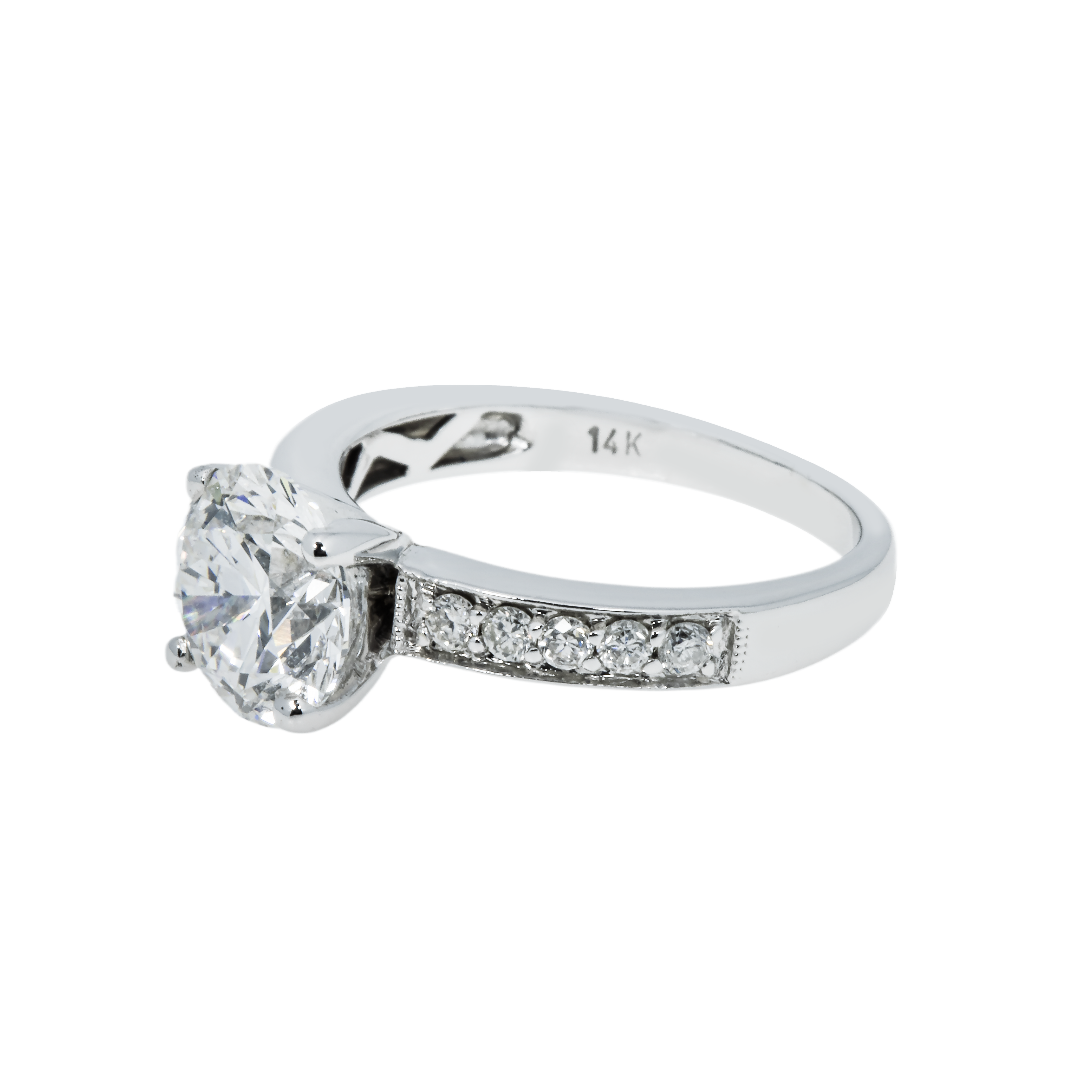 Gia 14K White Gold 2Ct Round Cut Diamond Engagement Ring 2.20Ctw Bridal