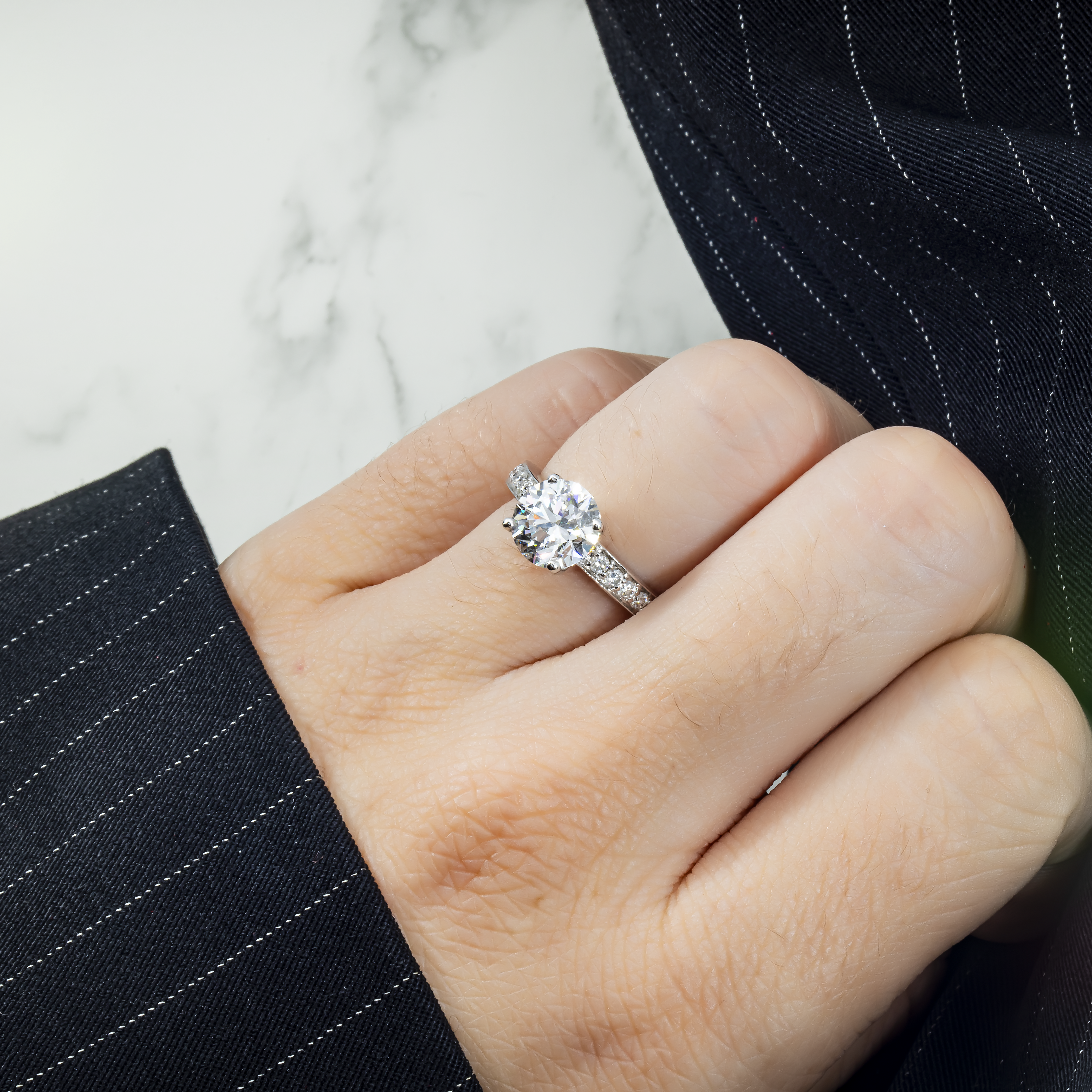 Gia 14K White Gold 2Ct Round Cut Diamond Engagement Ring 2.20Ctw Bridal