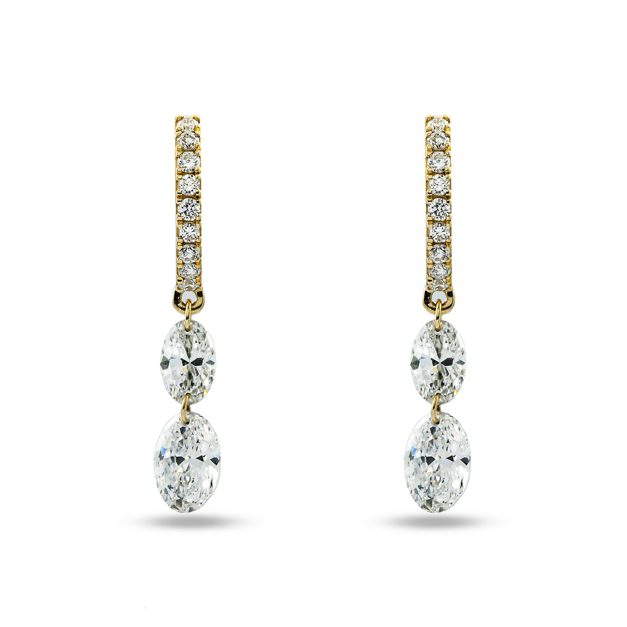 14K Yellow Gold Oval & Pear Cut Diamond Huggie Drop Earrings 2.67ctw