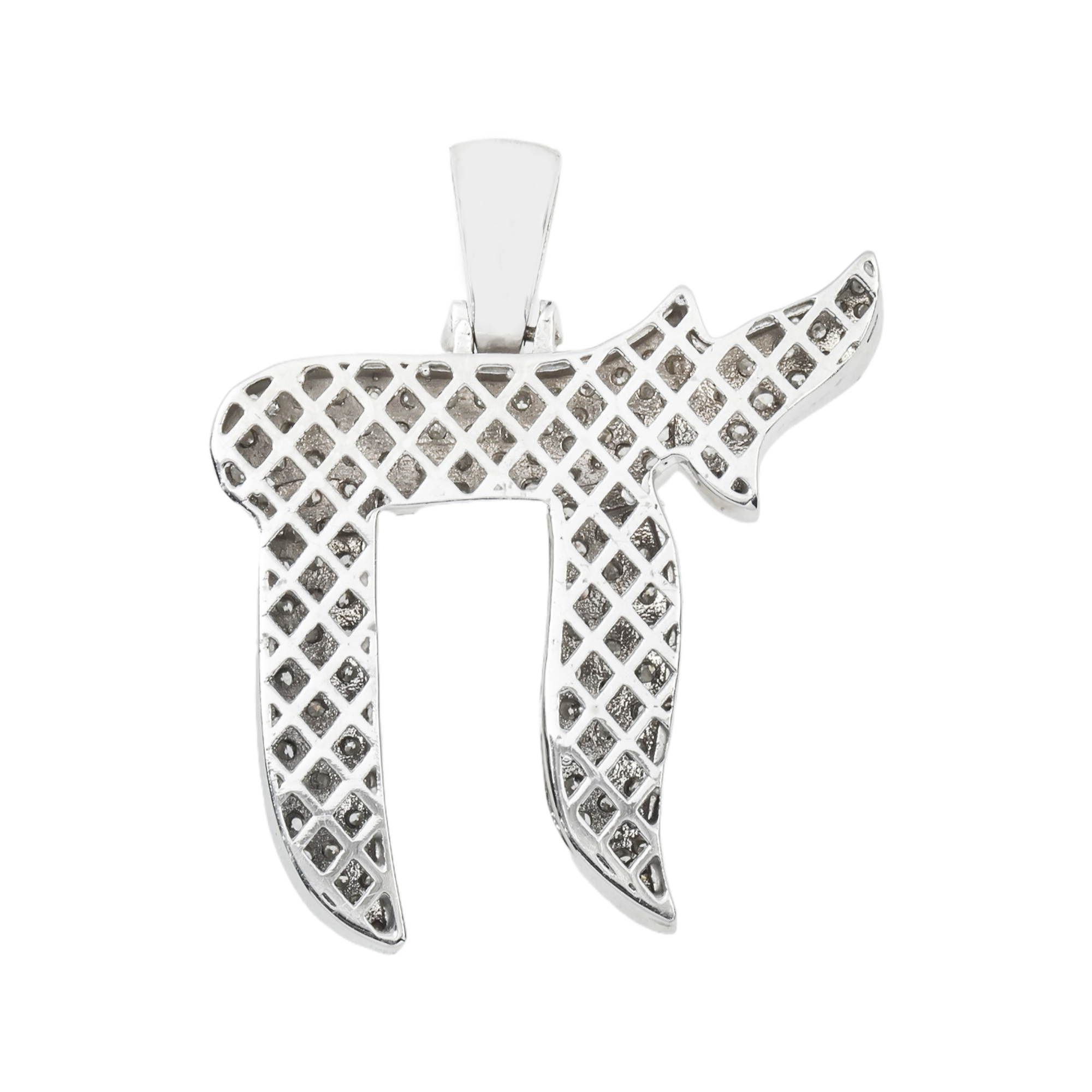 14K White Gold Round Diamond Chai Pendant 2.70Ct