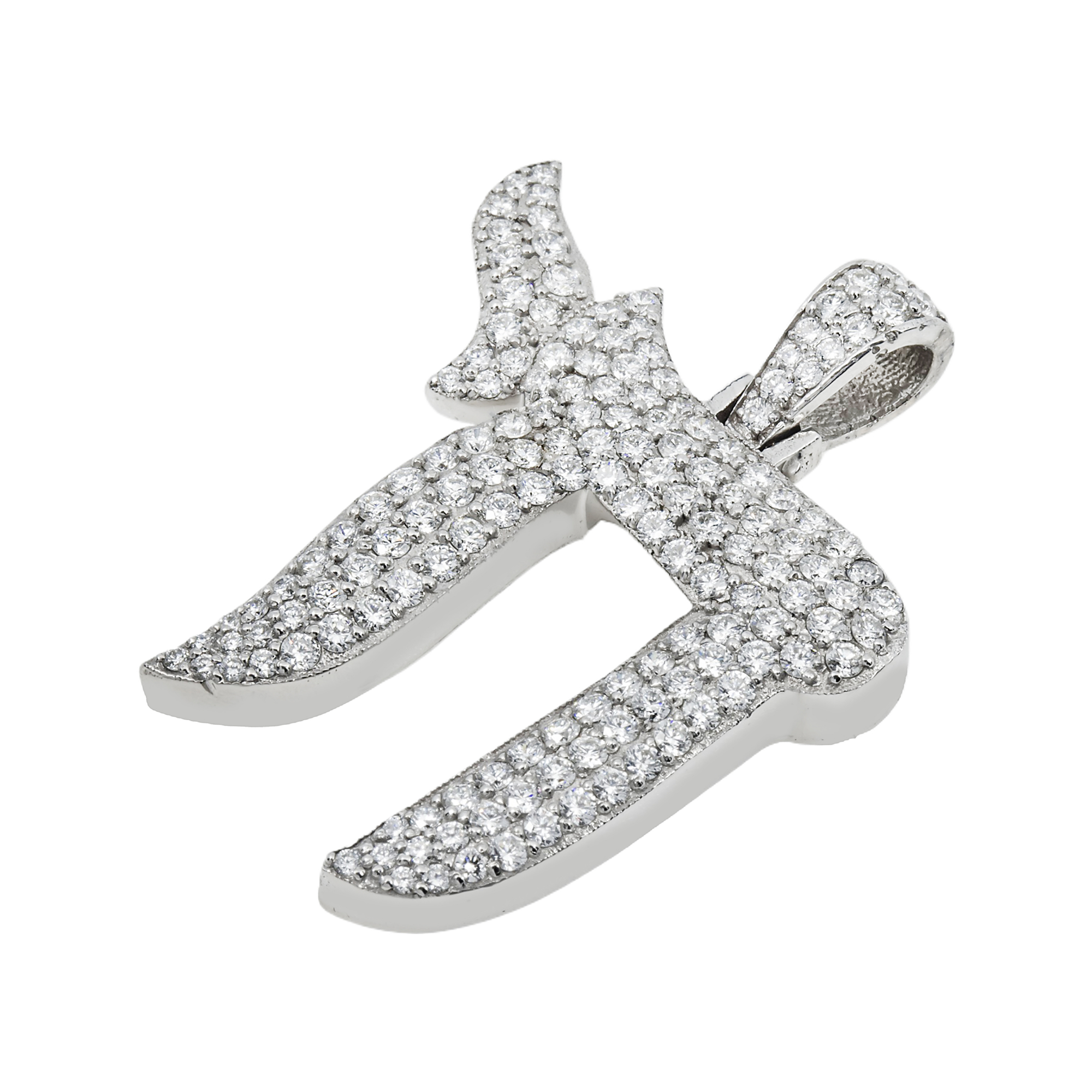 14K White Gold Round Diamond Chai Pendant 2.70Ct