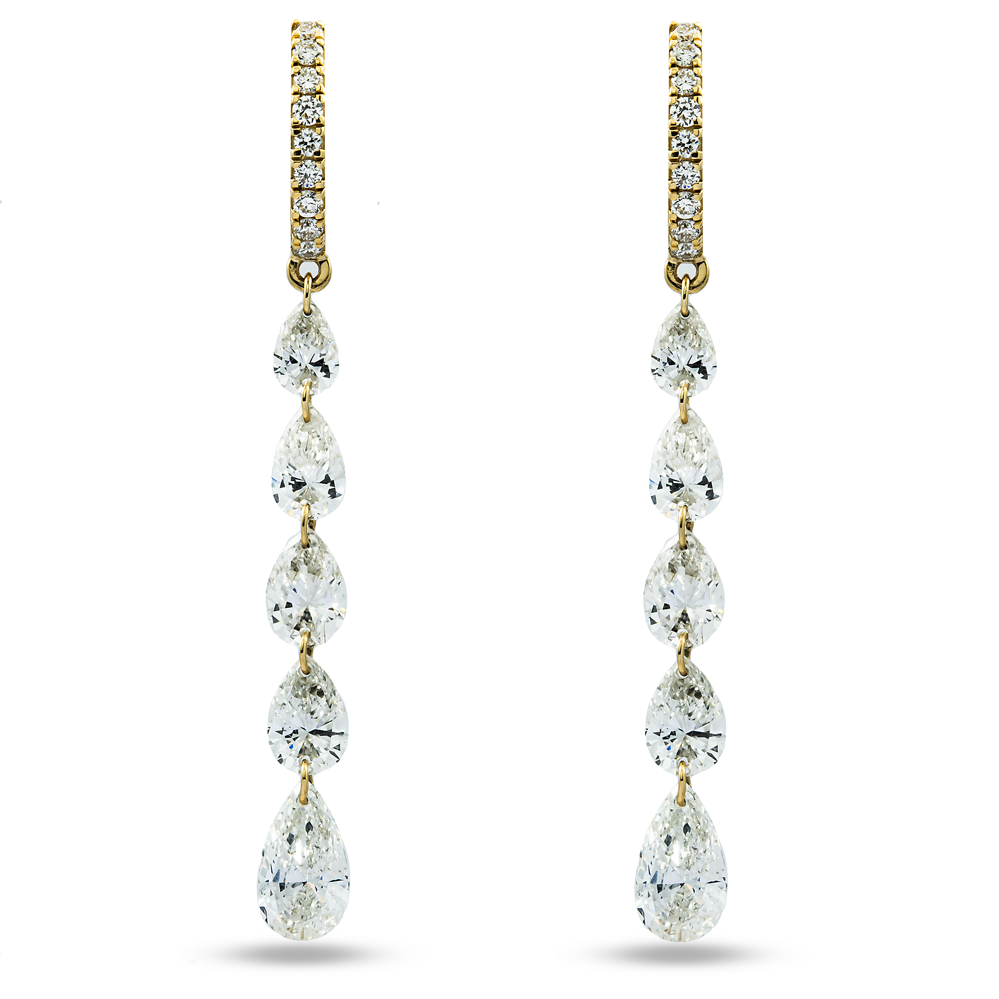 14K Yellow Gold Pear Cut Diamond Huggie Drop Earrings 4.66ctw