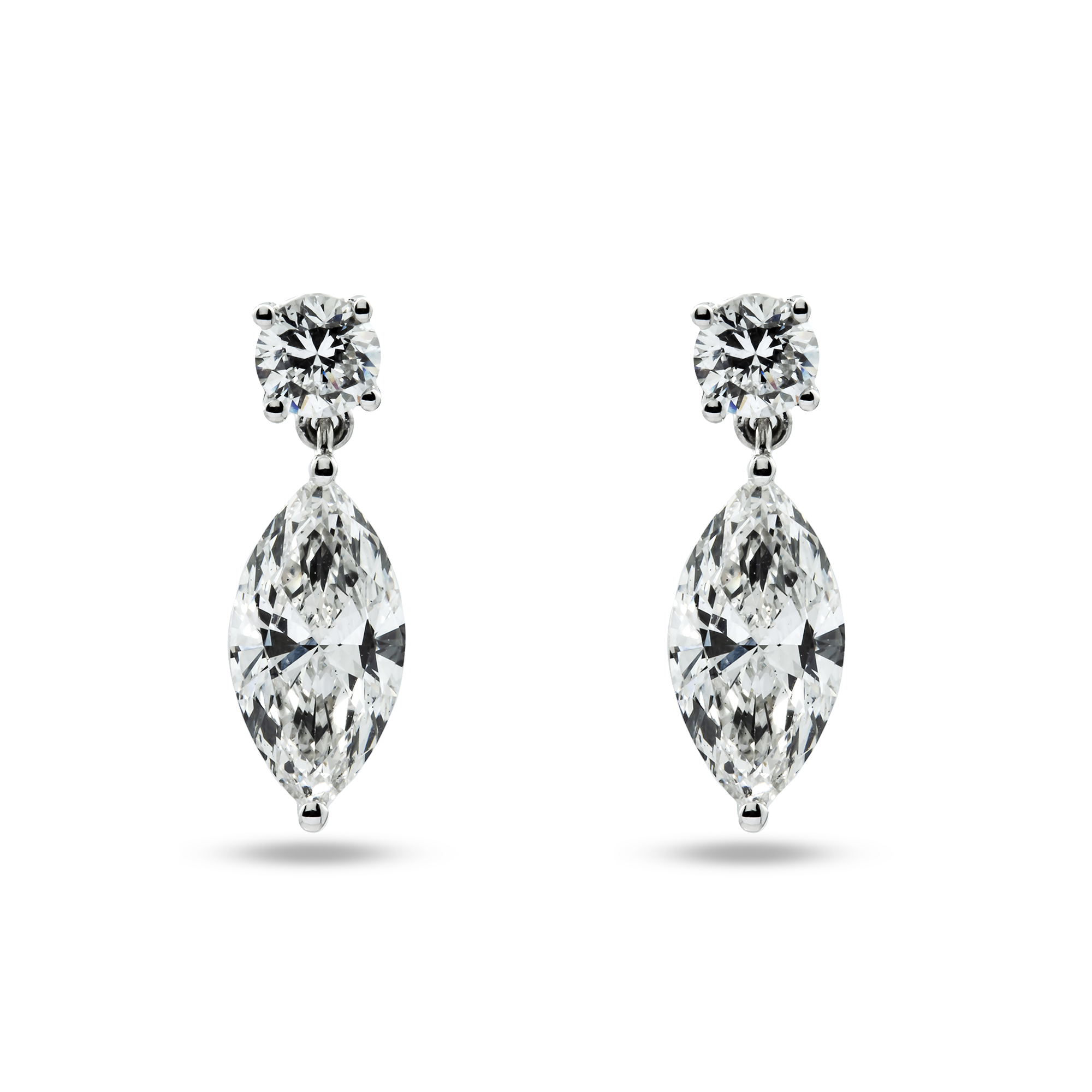 White Gold Round & Marquise Diamond Short Drop Earrings 2.07ctw