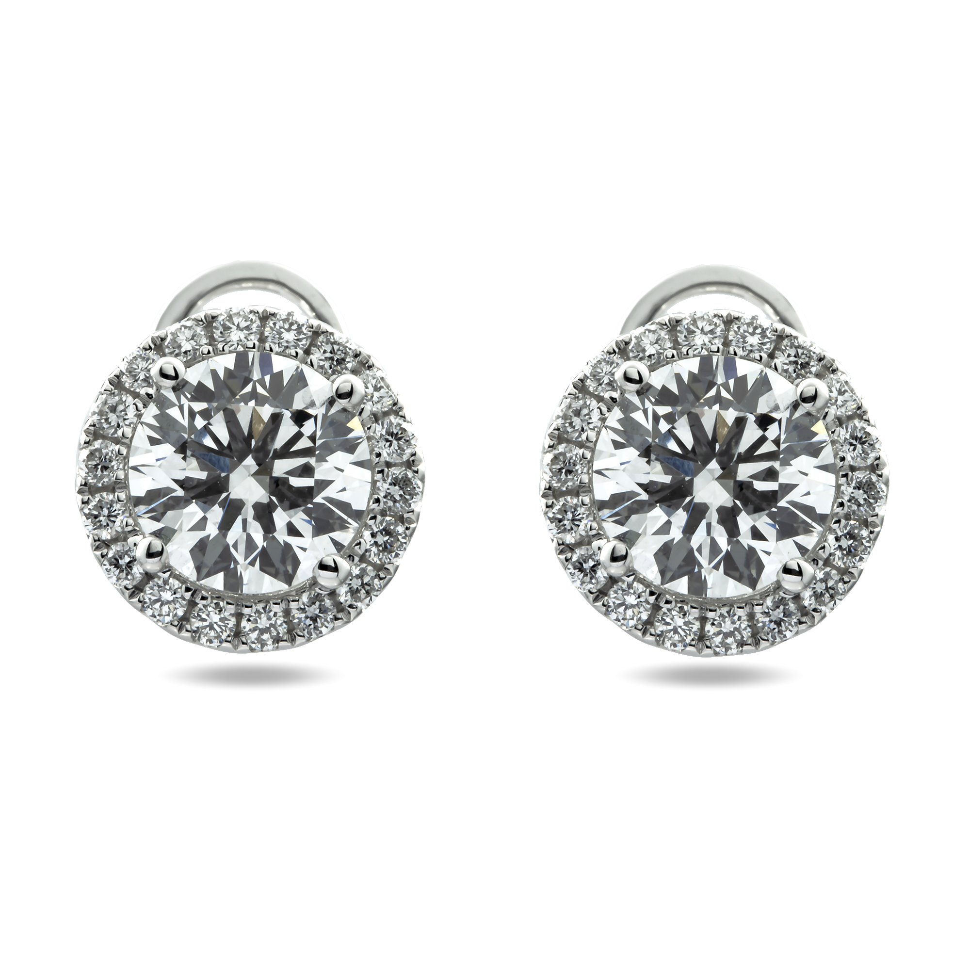 IGI 18K White Gold Round Diamond Earrings w/ Halo 2.47ctw