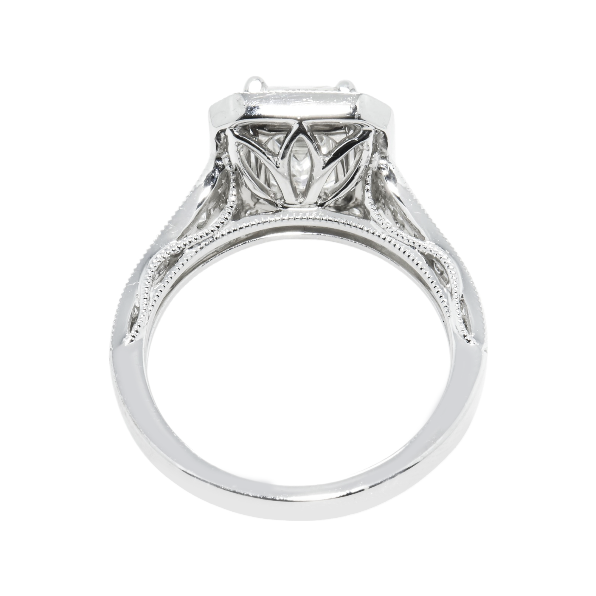18K White Gold 2.05Ct Emerald Cut Diamond Engagement Ring 2.70Ctw Bridal