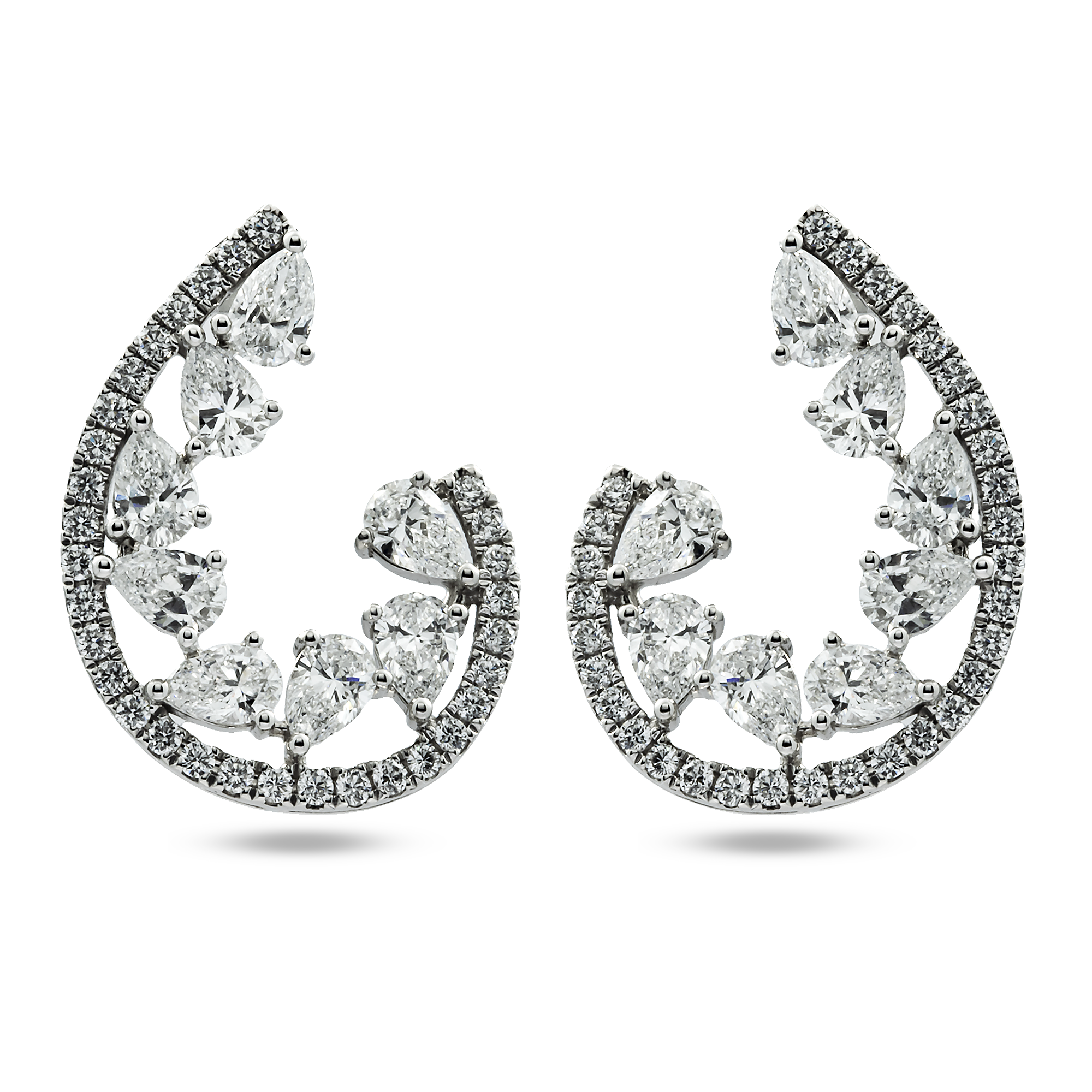 White Gold Pear & Round Diamond Drop Earrings 3.69ct