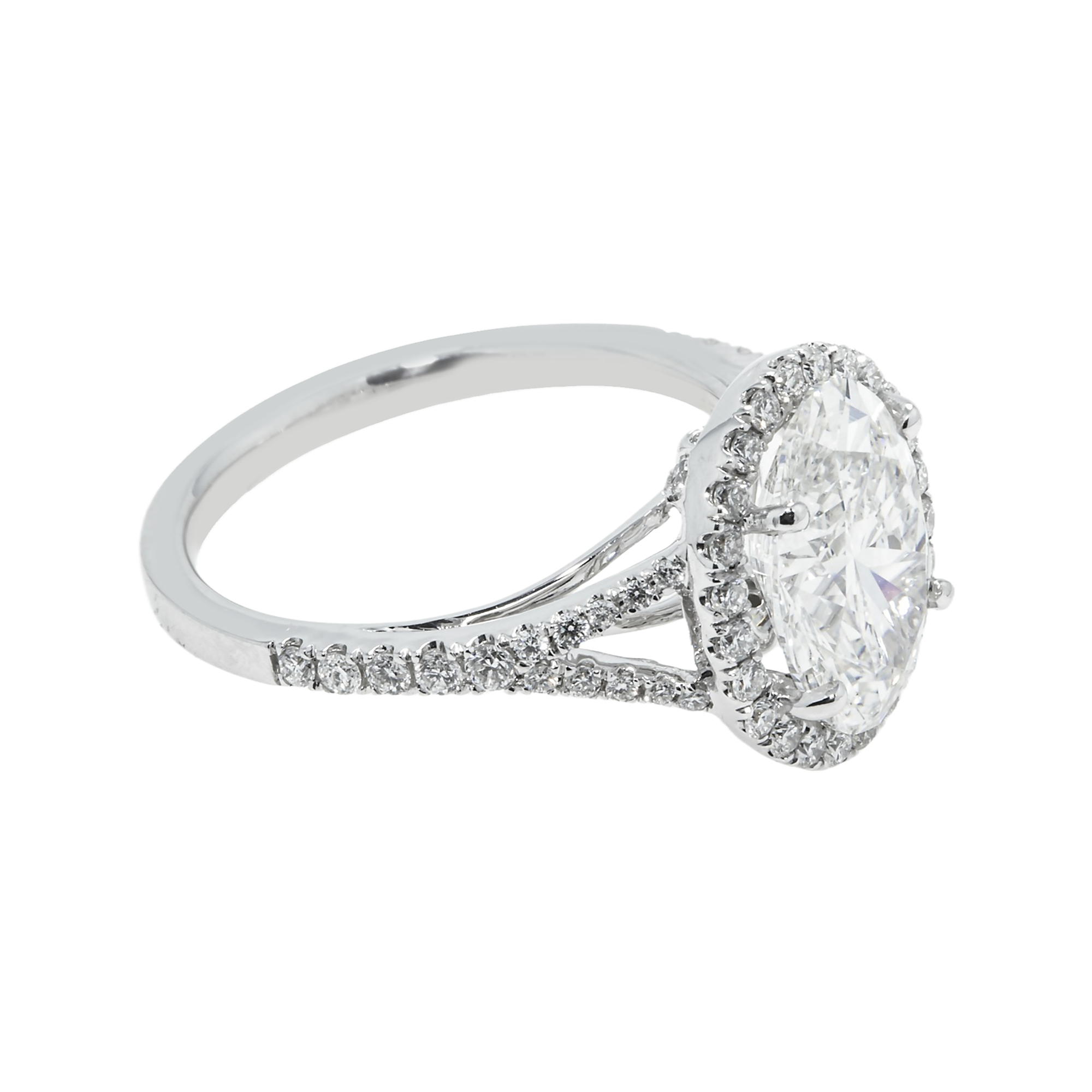 18K White Gold 2.74Ct Oval Cut Diamond Engagement Ring 3.29Ctw Bridal