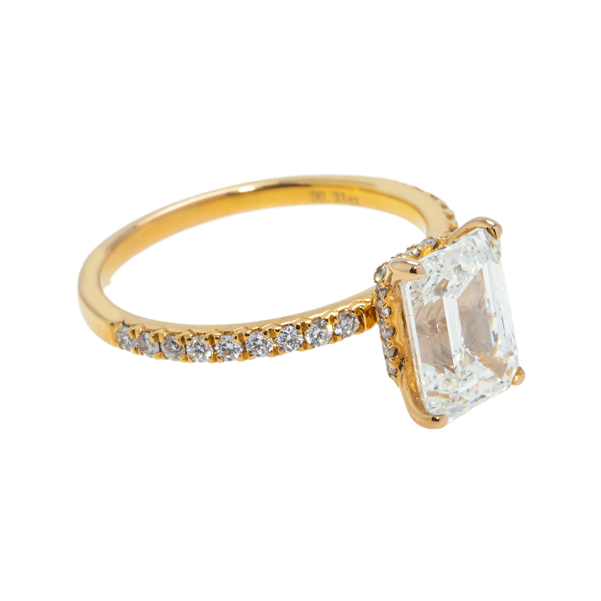 18K Rose Gold 2.57Ct Emerald Cut Diamond Engagement Ring 2.89Ctw Bridal