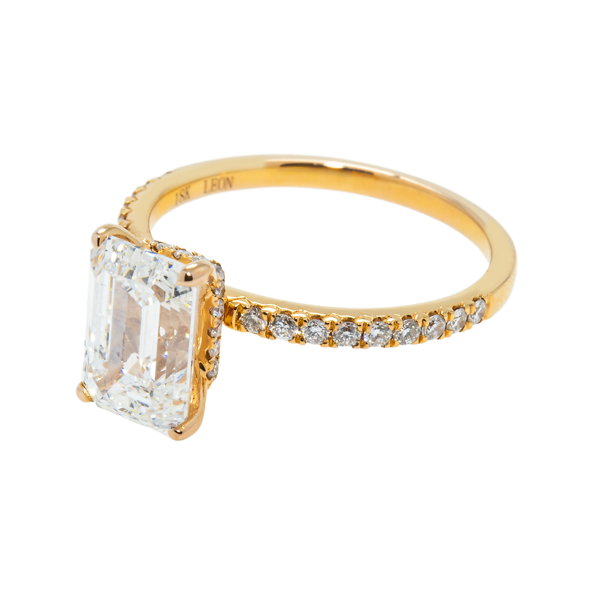 18K Rose Gold 2.57Ct Emerald Cut Diamond Engagement Ring 2.89Ctw Bridal