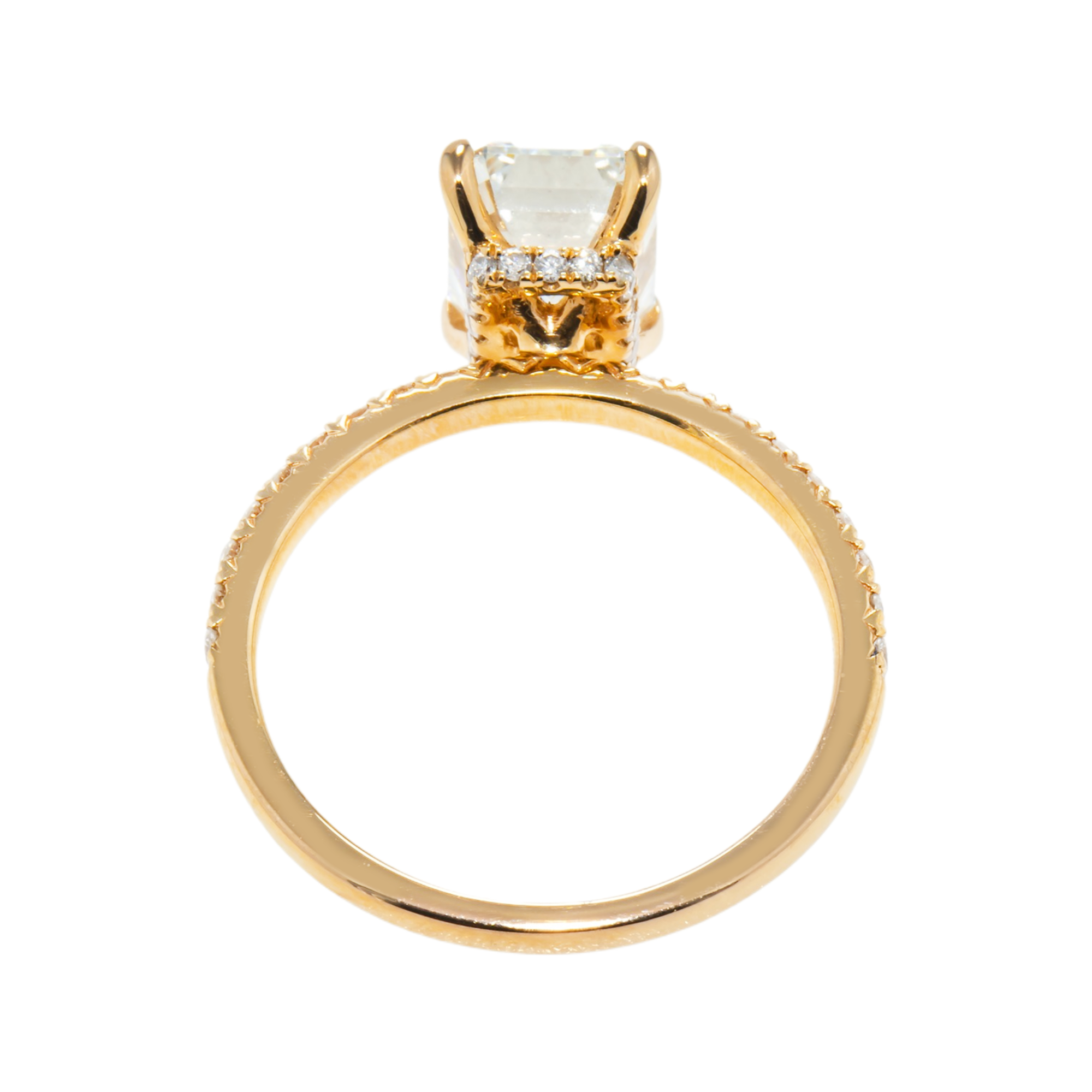 18K Rose Gold 2.57Ct Emerald Cut Diamond Engagement Ring 2.89Ctw Bridal