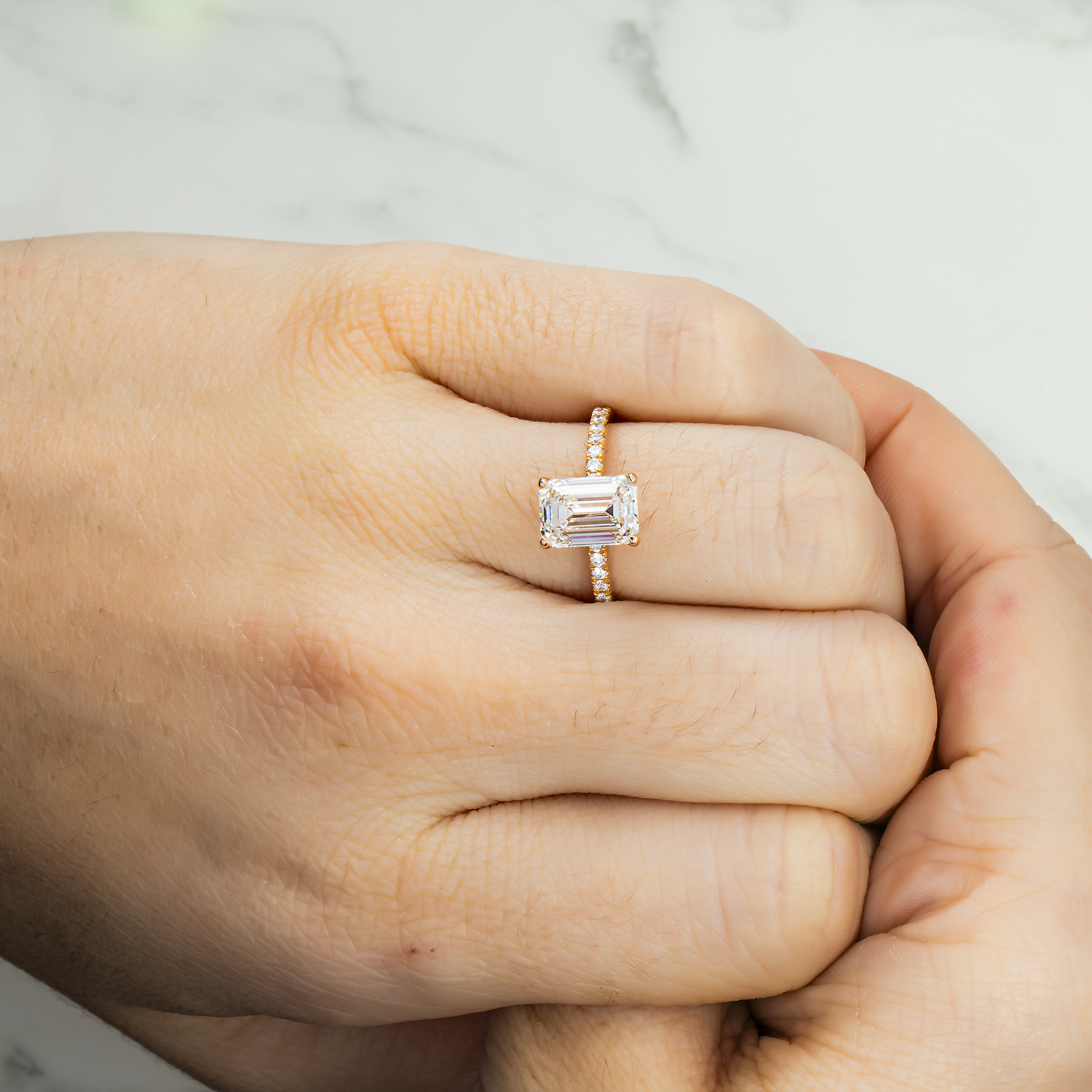 18K Rose Gold 2.57Ct Emerald Cut Diamond Engagement Ring 2.89Ctw Bridal