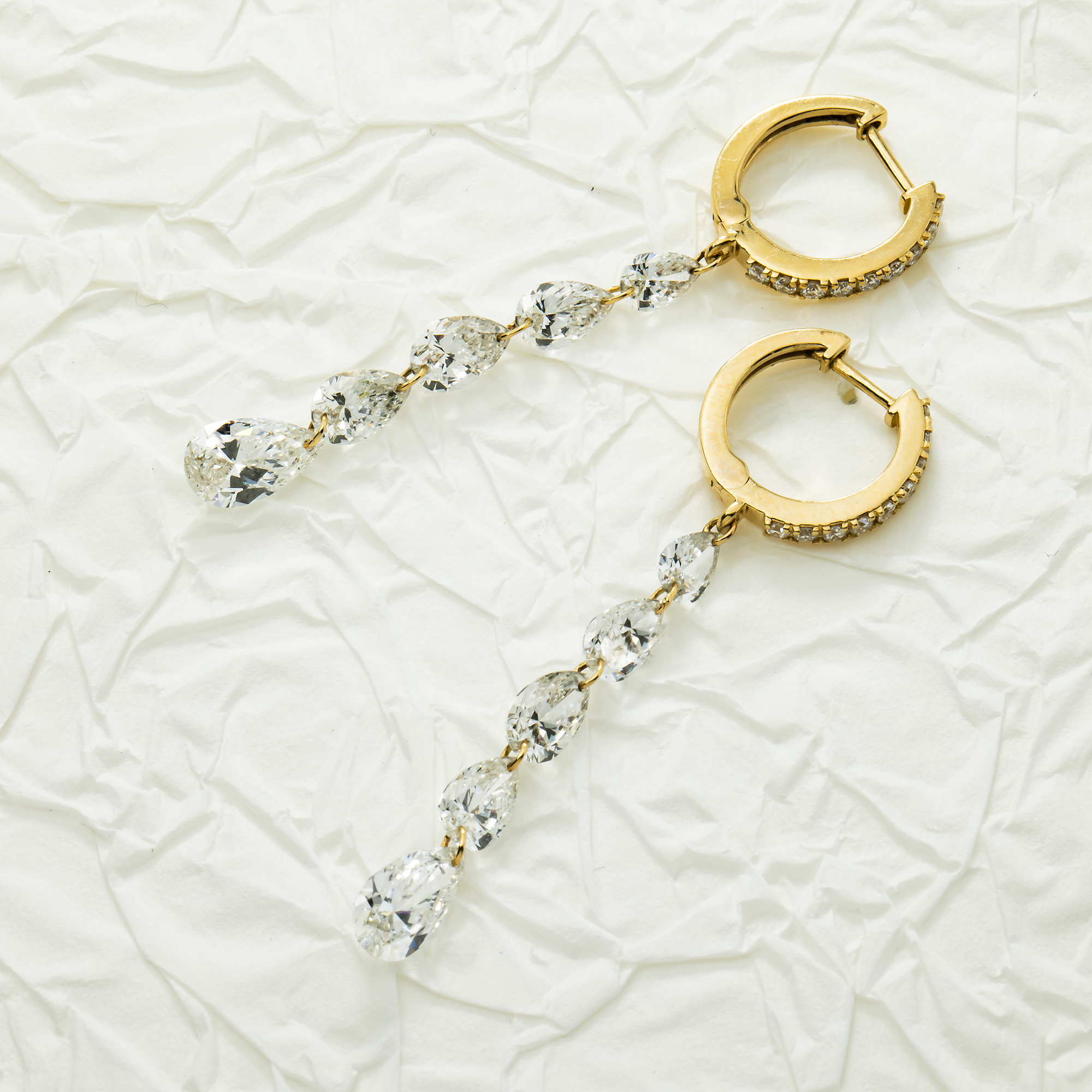 14K Yellow Gold Pear Cut Diamond Huggie Drop Earrings 4.66ctw