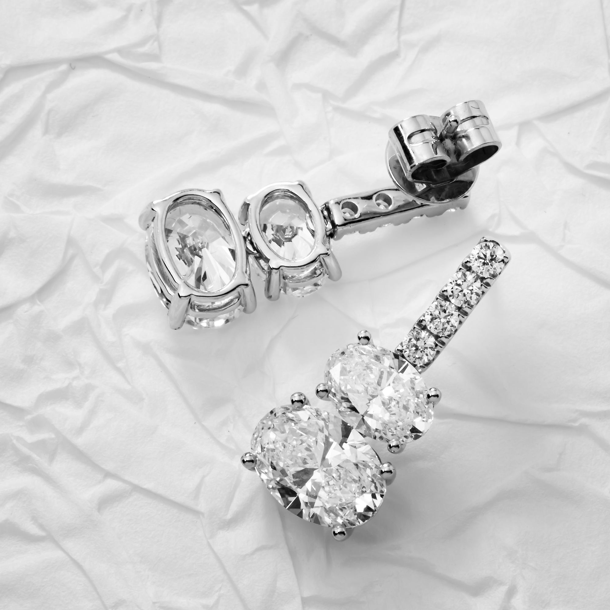 White Gold Round & Oval Cut Diamond Drop Earrings 4.95ctw