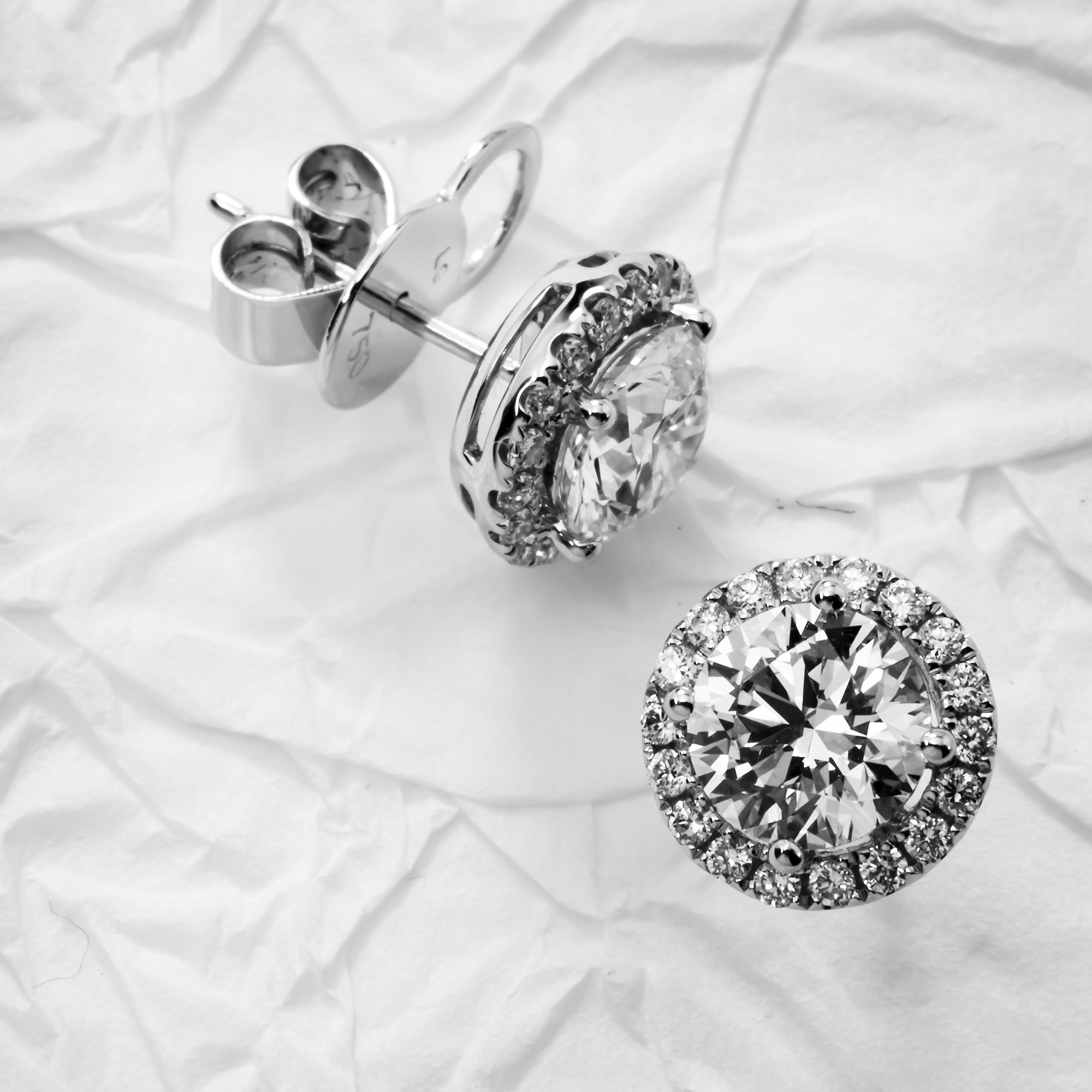 IGI 18K White Gold Round Diamond Earrings w/ Halo 2.47ctw