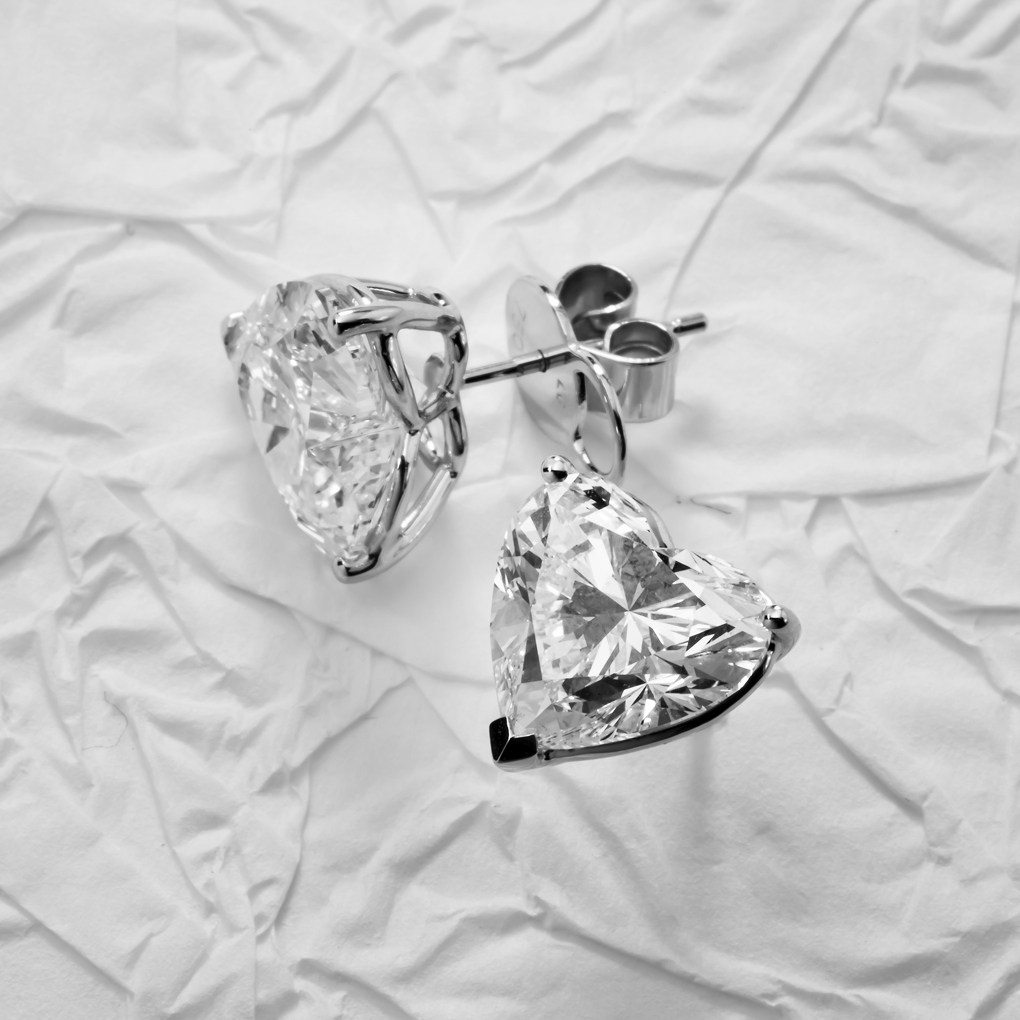 Choose Your Size - 14K White Gold IGI Heart Diamond Stud Earrings (2.0ct-6.0ct total)