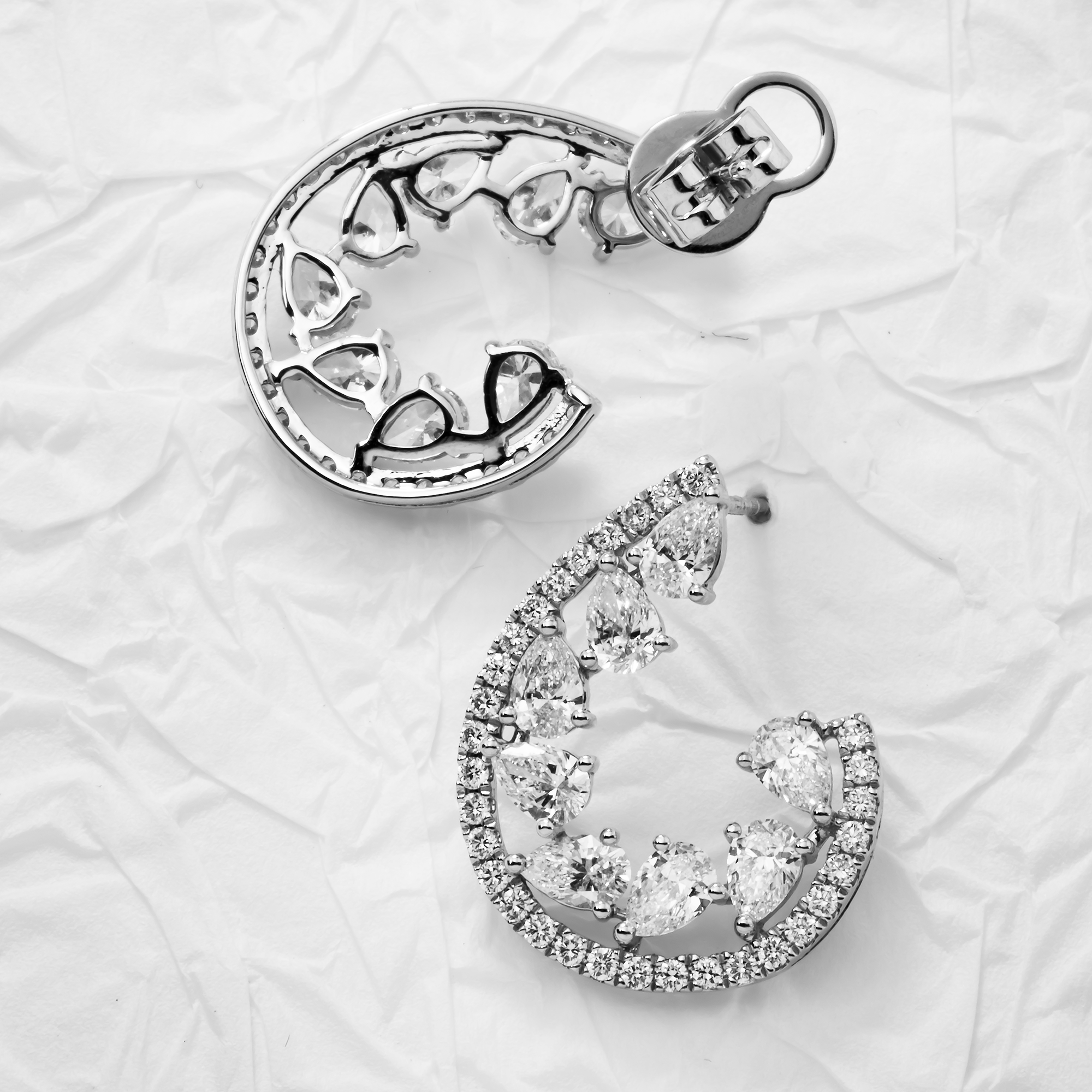 White Gold Pear & Round Diamond Drop Earrings 3.69ct