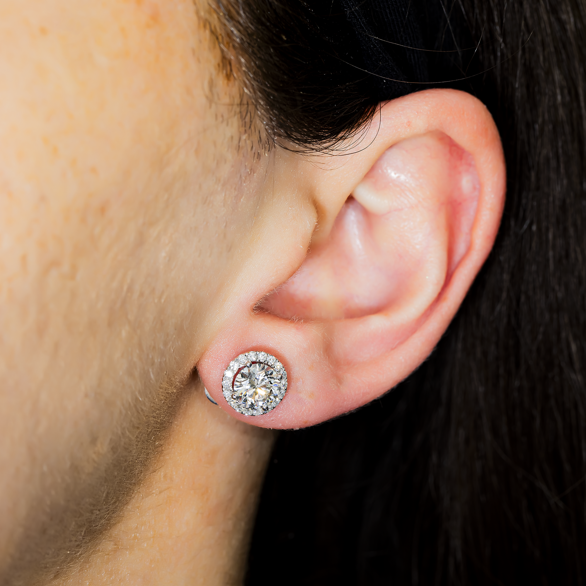 IGI 18K White Gold Round Diamond Earrings w/ Halo 2.47ctw