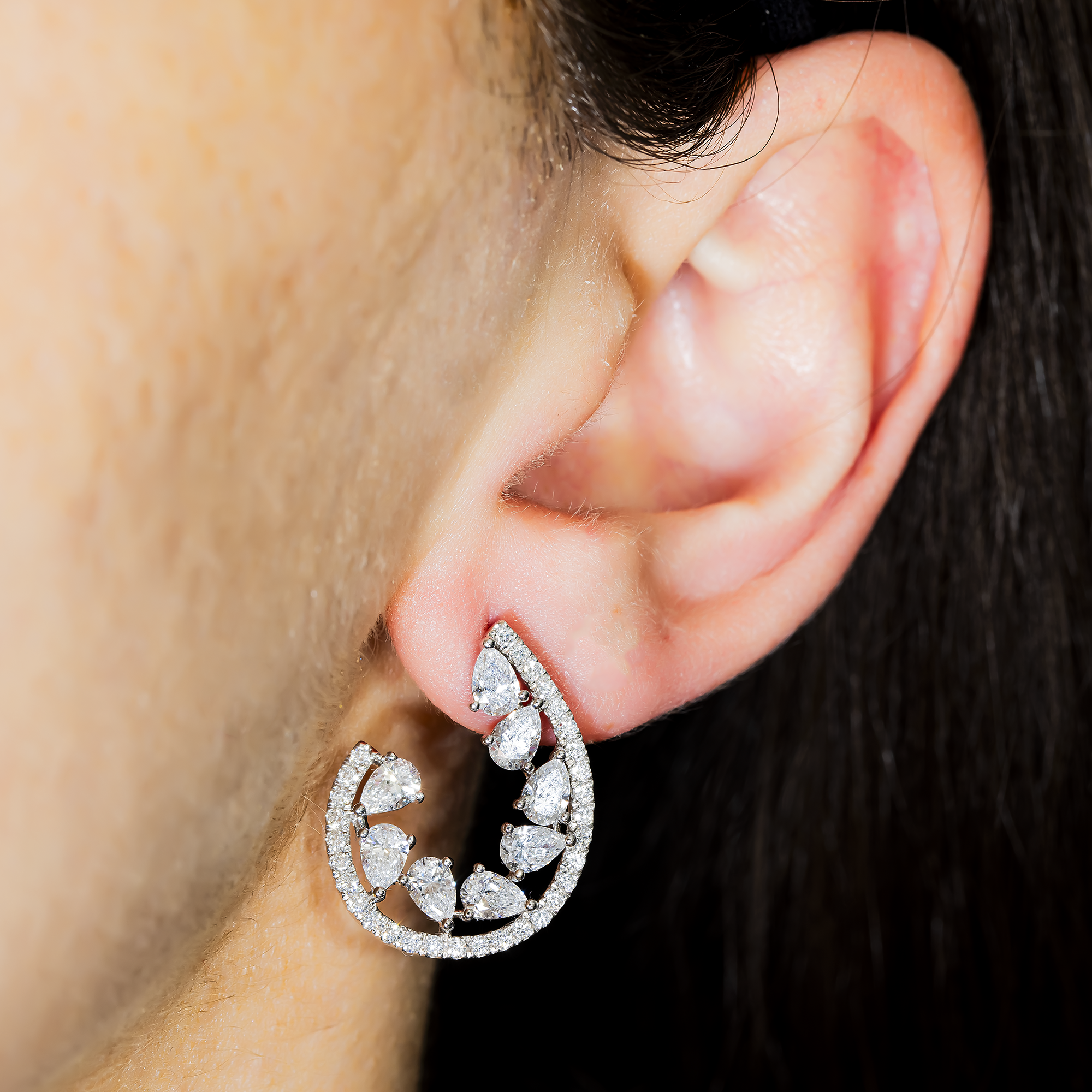 White Gold Pear & Round Diamond Drop Earrings 3.69ct