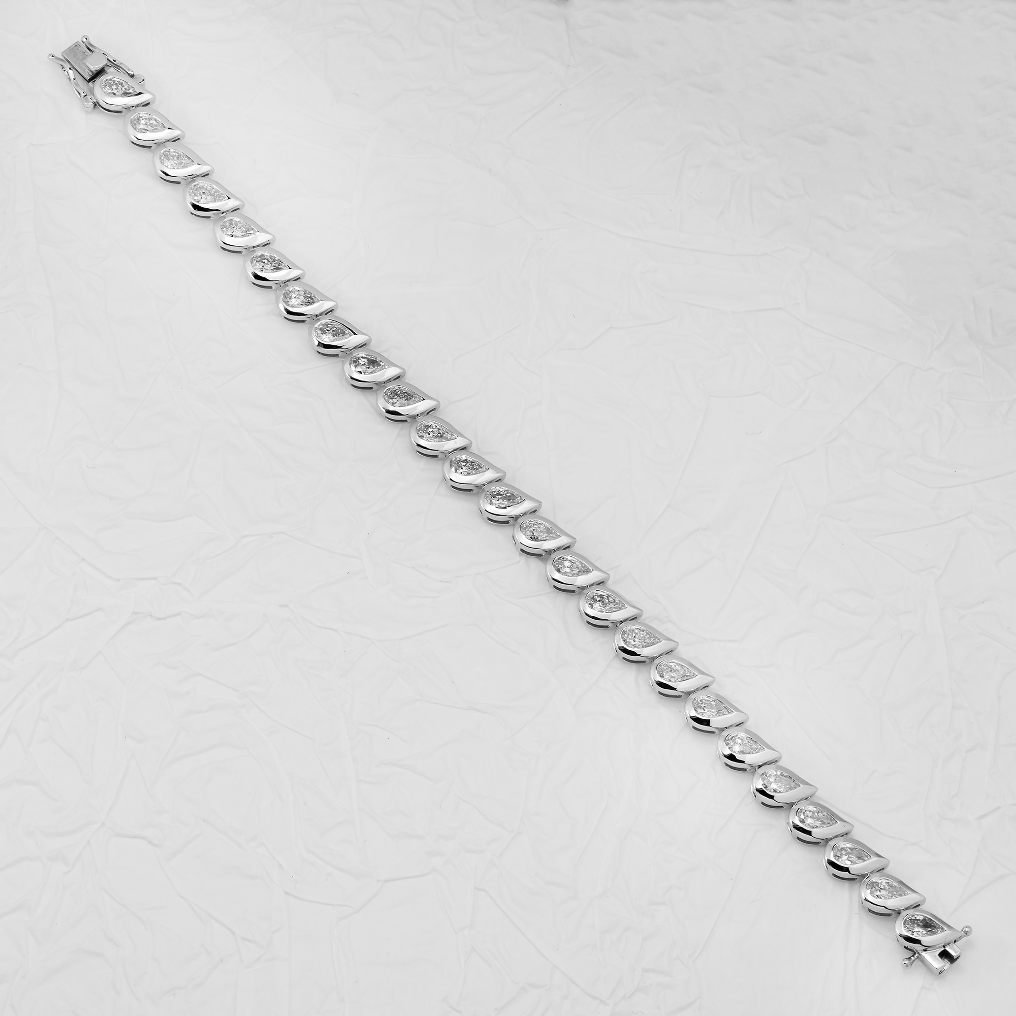 14K White Gold Bezel Set Pear Cut Diamond Bracelet 5.47ct
