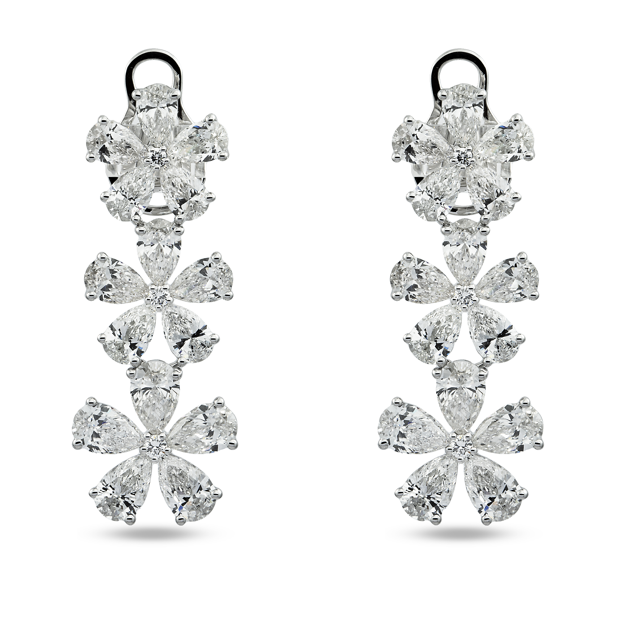 14K White Gold Pear Cut Diamond Flower Drop Earrings 12.79ct