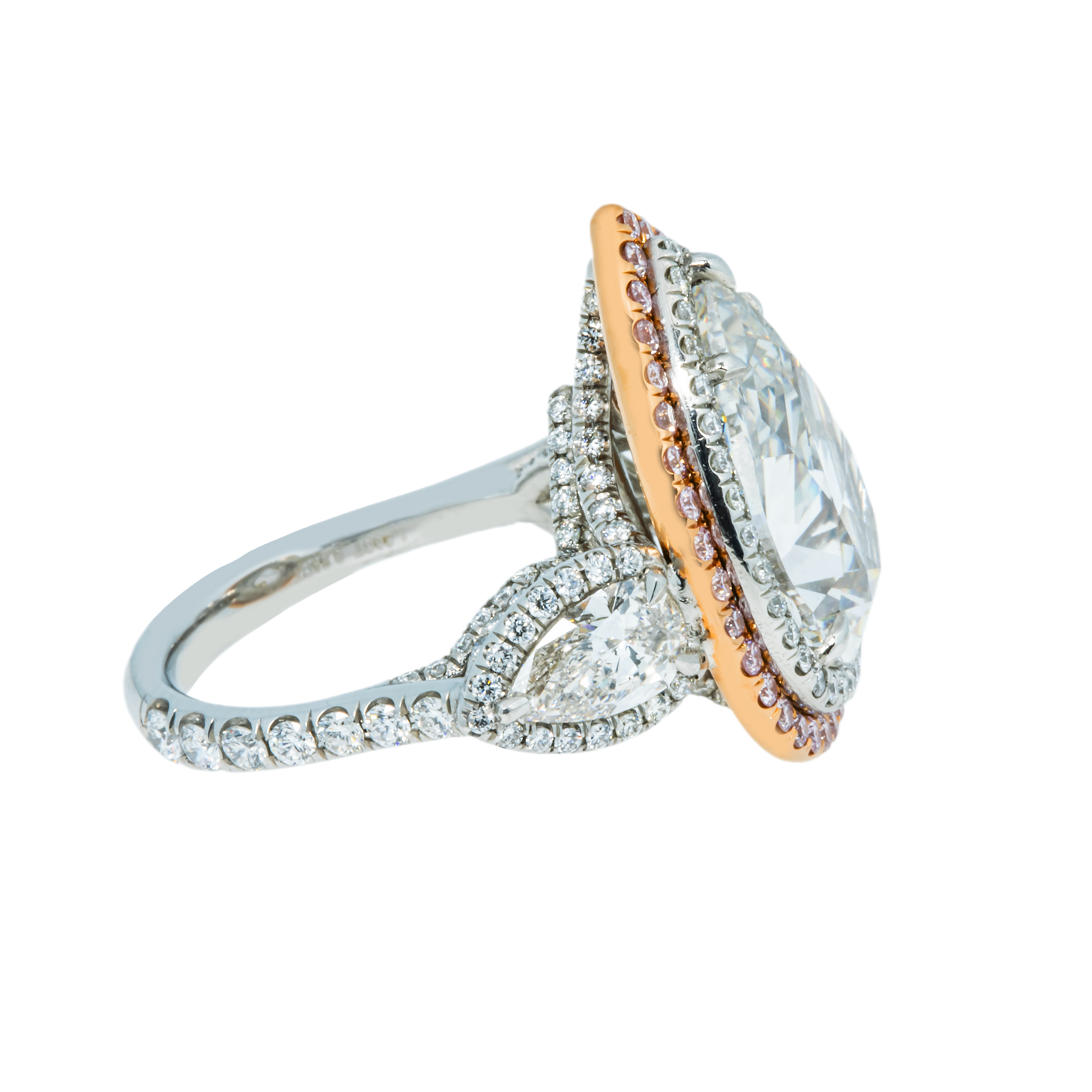 Gia Two Tone 7.77Ct Triple Pear Cut & Pink Diamond Engagement Ring 10.69Ctw Bridal
