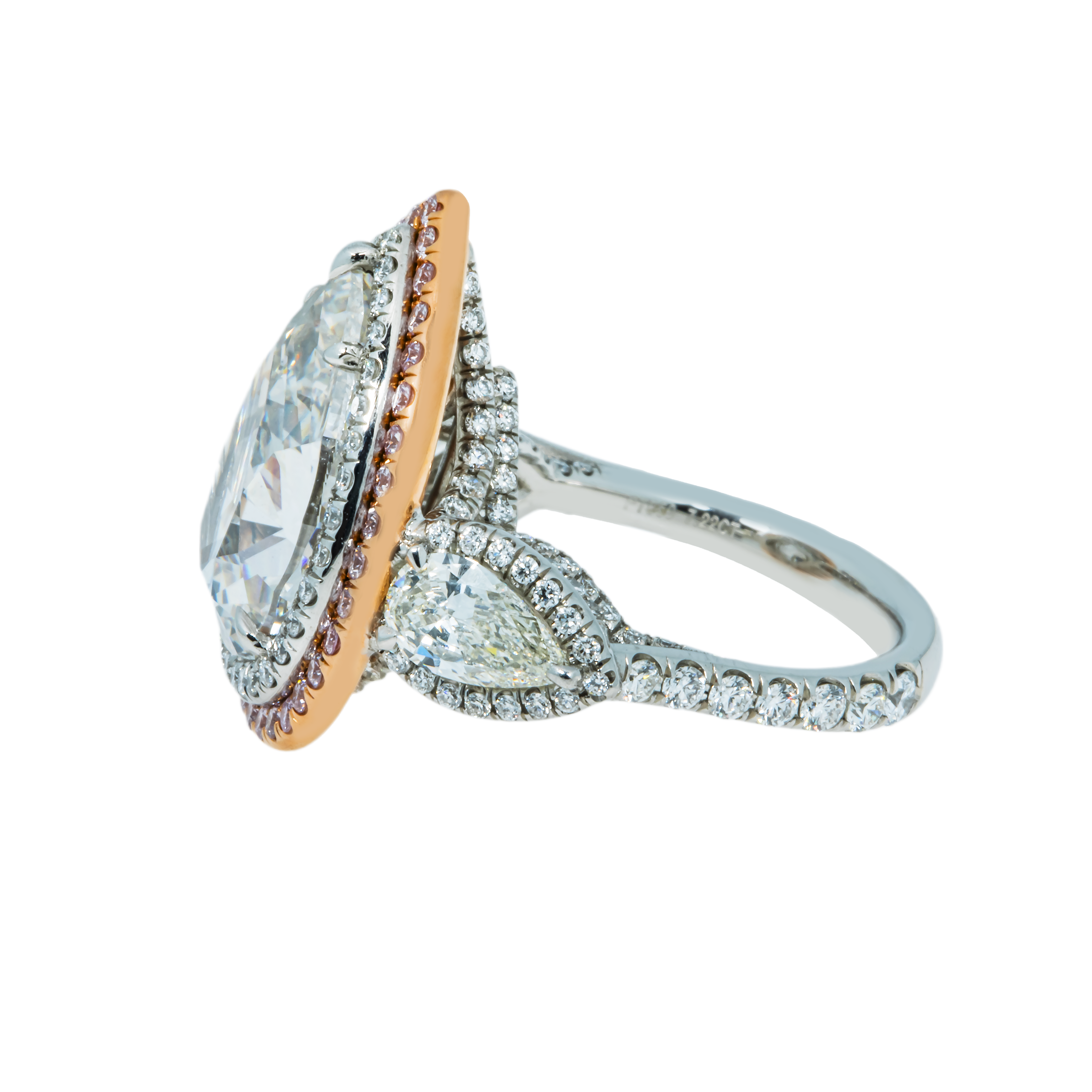 Gia Two Tone 7.77Ct Triple Pear Cut & Pink Diamond Engagement Ring 10.69Ctw Bridal