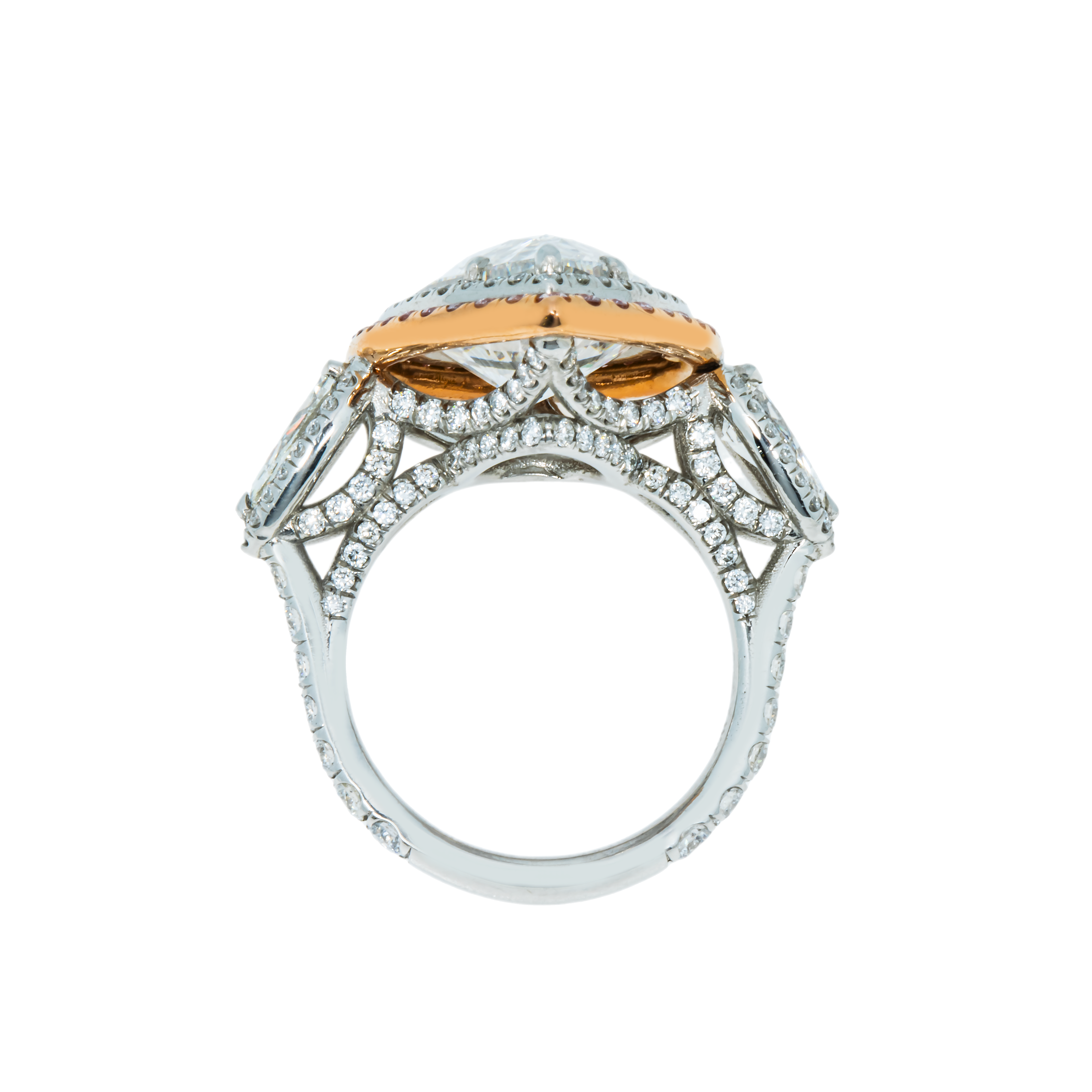 Gia Two Tone 7.77Ct Triple Pear Cut & Pink Diamond Engagement Ring 10.69Ctw Bridal