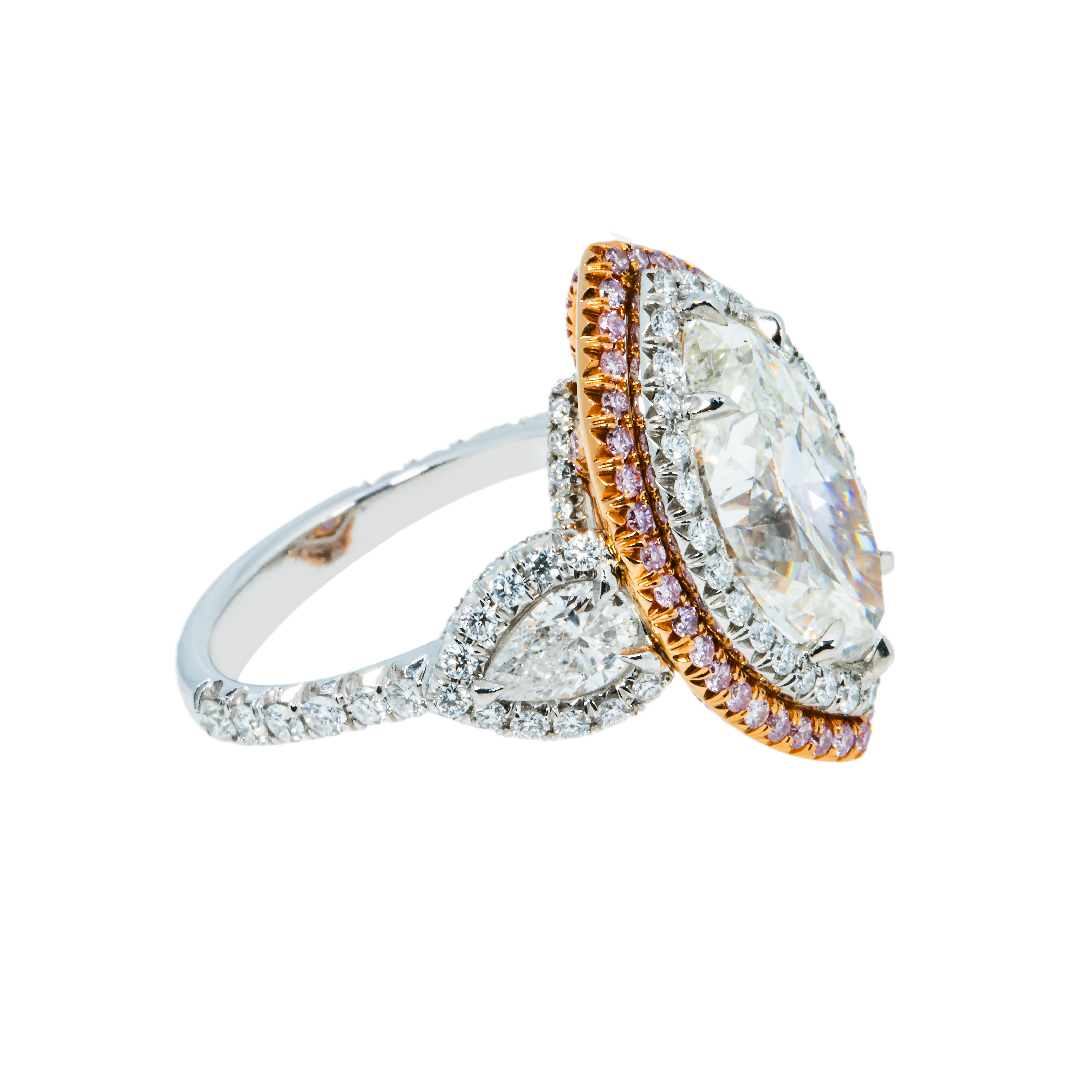 Gia Two Tone 5.55Ct Marquise Cut & Pink Diamond Engagement Ring 7.75Ctw Bridal