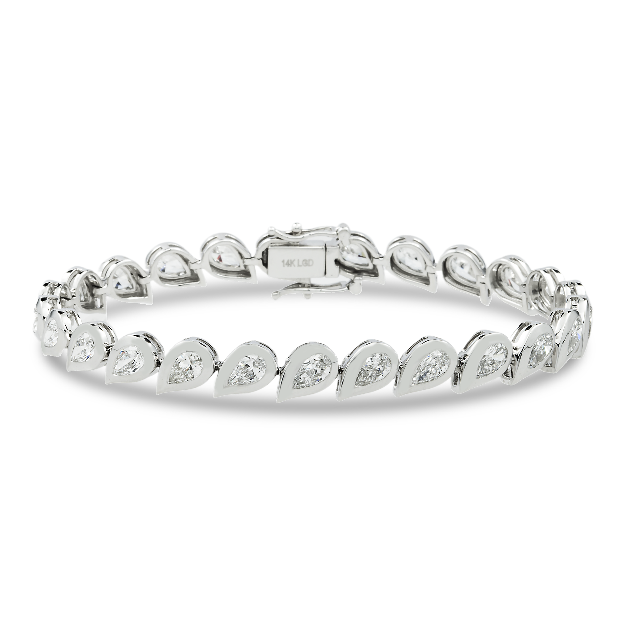 14K White Gold Bezel Set Pear Cut Diamond Bracelet 5.47ct