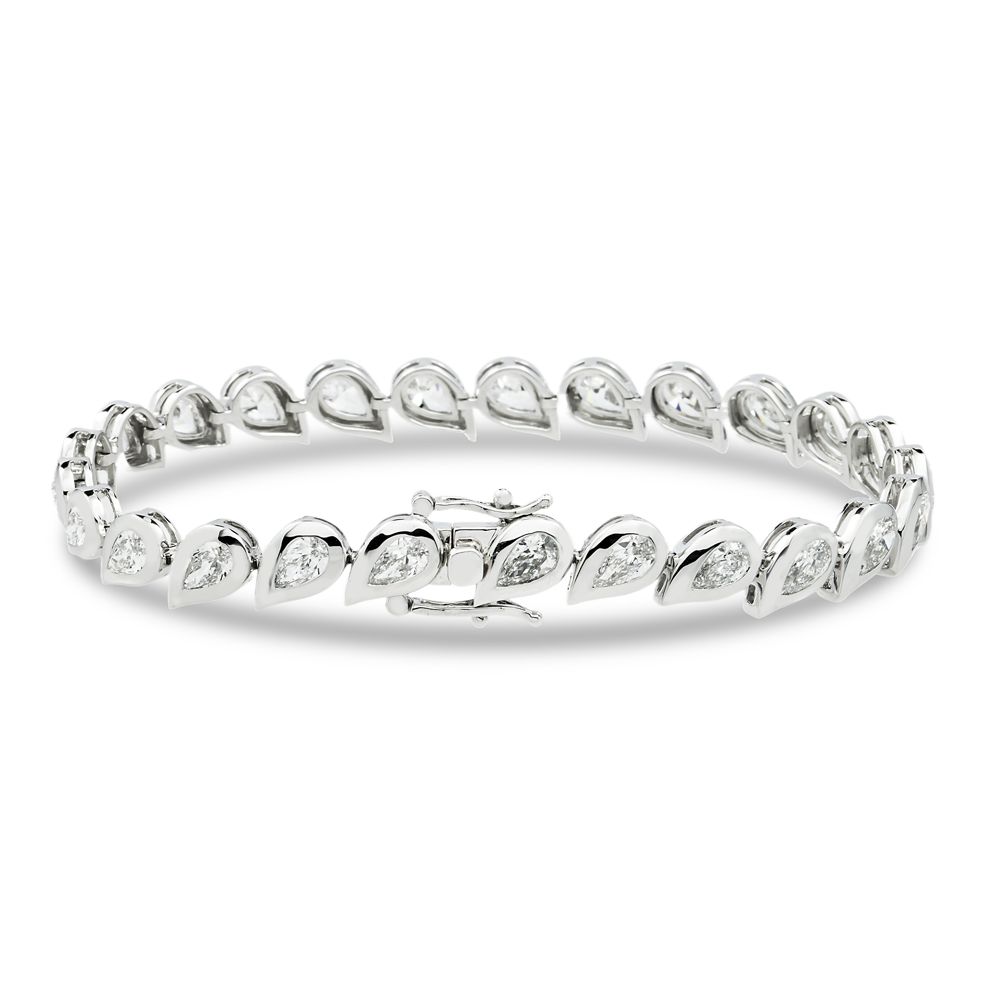 14K White Gold Bezel Set Pear Cut Diamond Bracelet 5.47ct