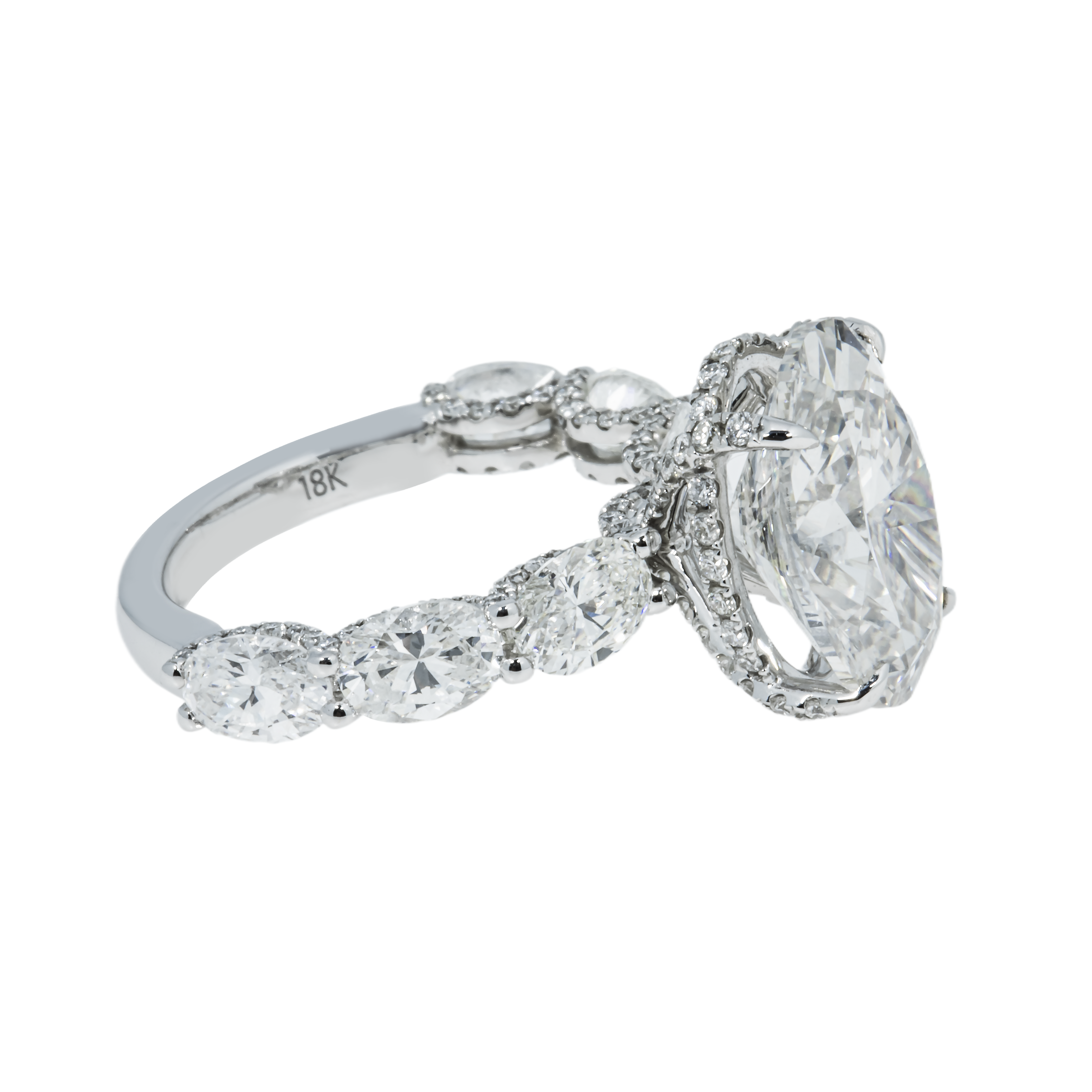 Gia 18K White Gold 6Ct Oval Cut Diamond Engagement Ring 9.61Ctw Bridal