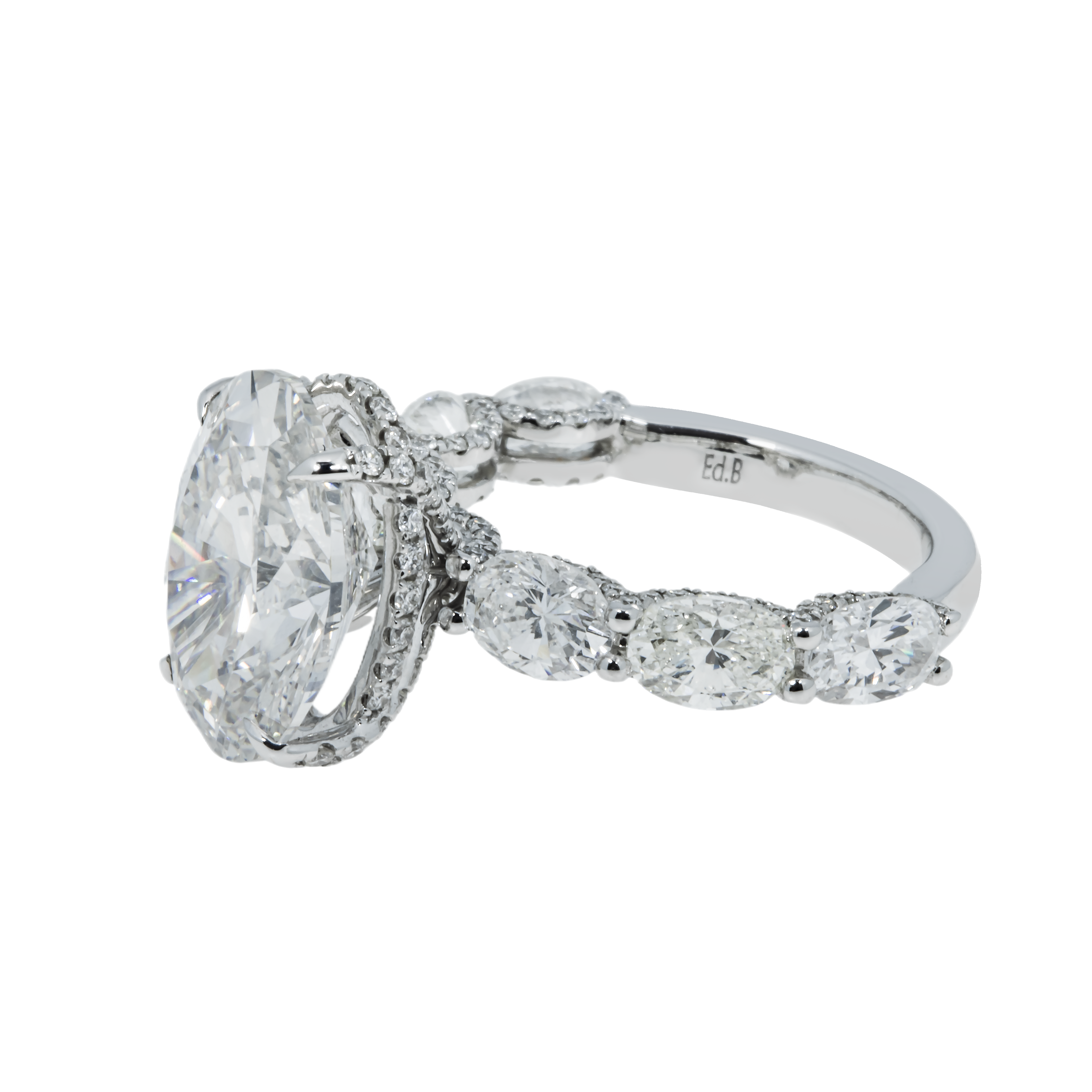 Gia 18K White Gold 6Ct Oval Cut Diamond Engagement Ring 9.61Ctw Bridal