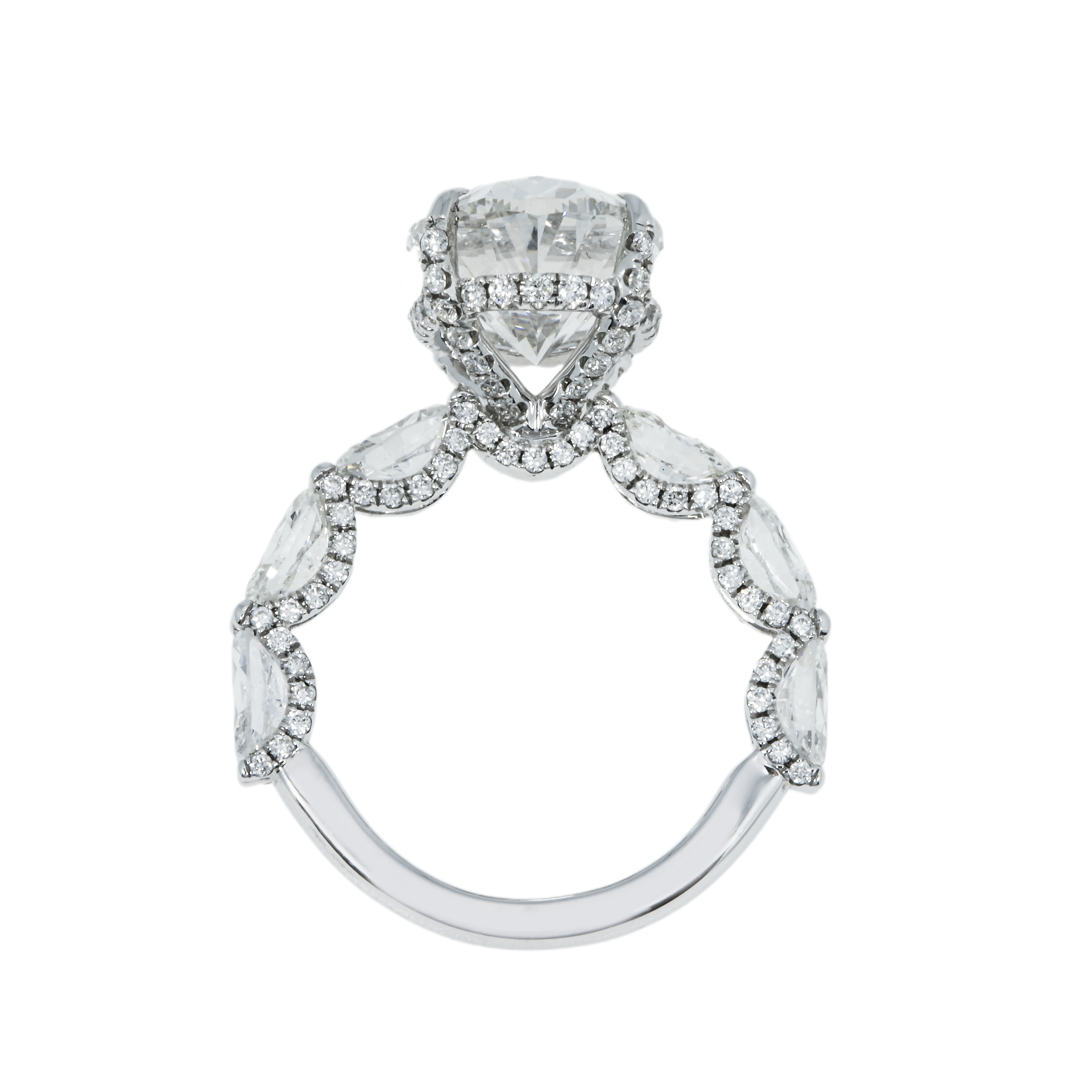 Gia 18K White Gold 6Ct Oval Cut Diamond Engagement Ring 9.61Ctw Bridal