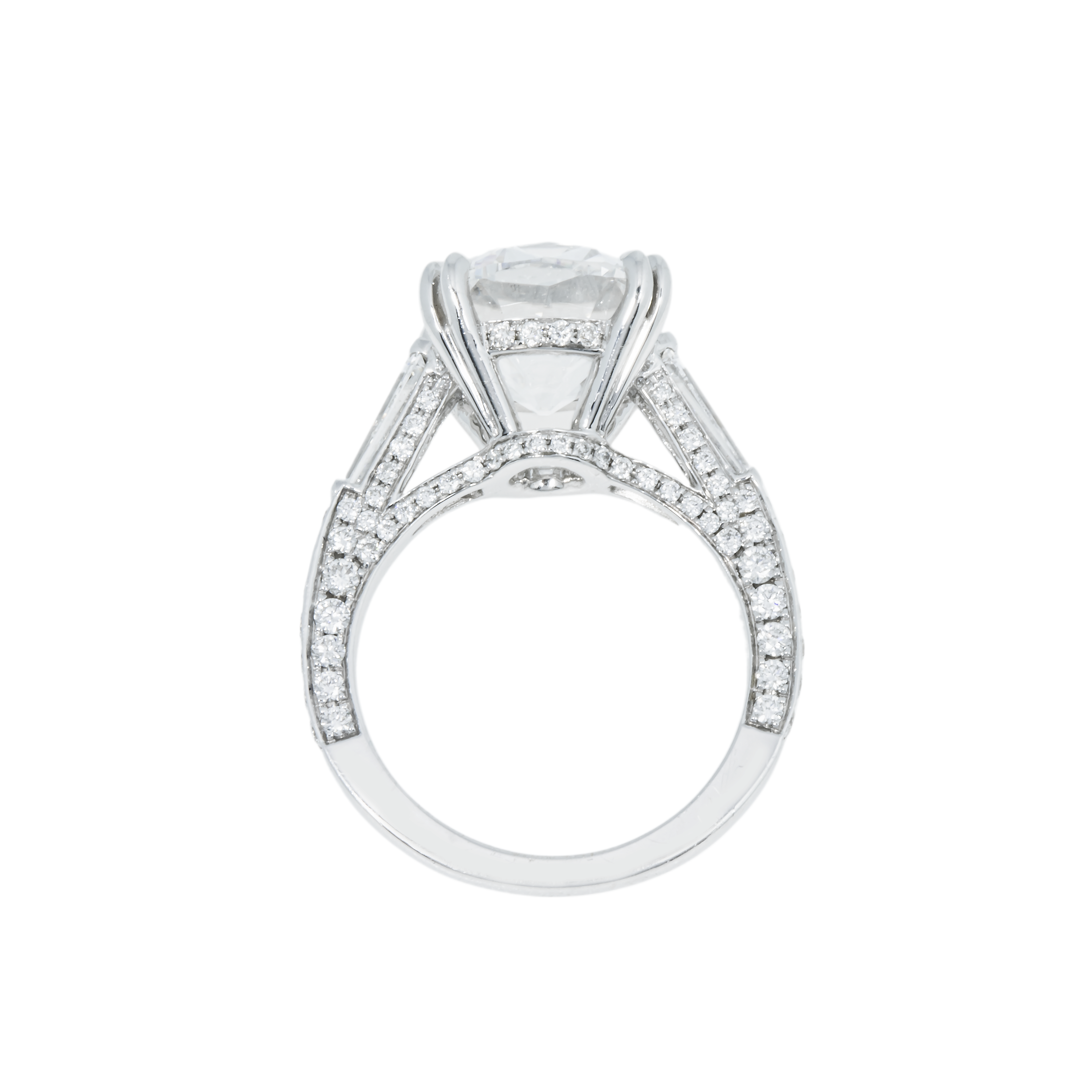 Gia 18K White Gold 5.83Ct Cushion Cut Triple Diamond Engagement Ring 7.33Ctw Bridal