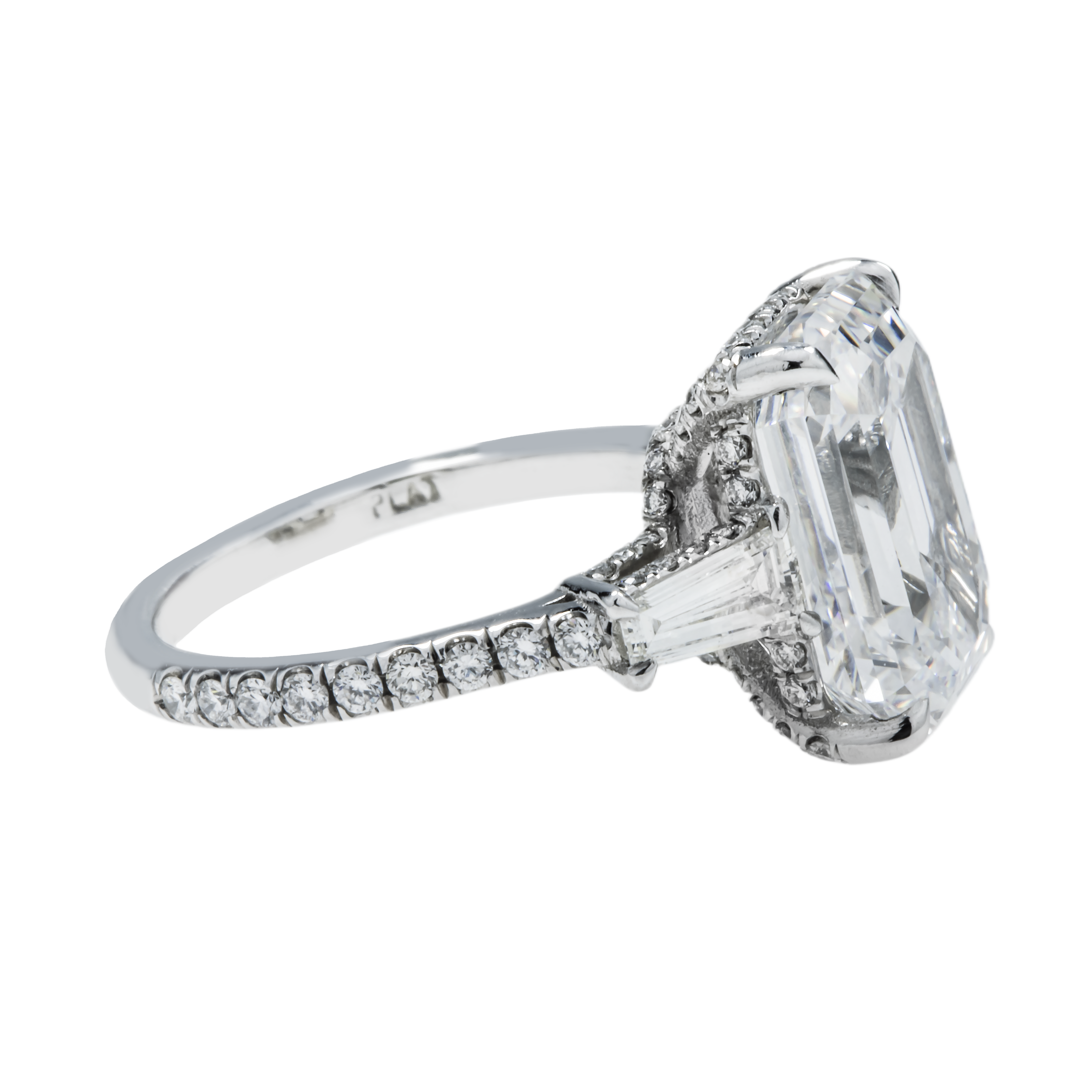 Gia Platinum 7.62Ct Emerald Cut Triple Diamond Engagement Ring 8.82Ctw Bridal