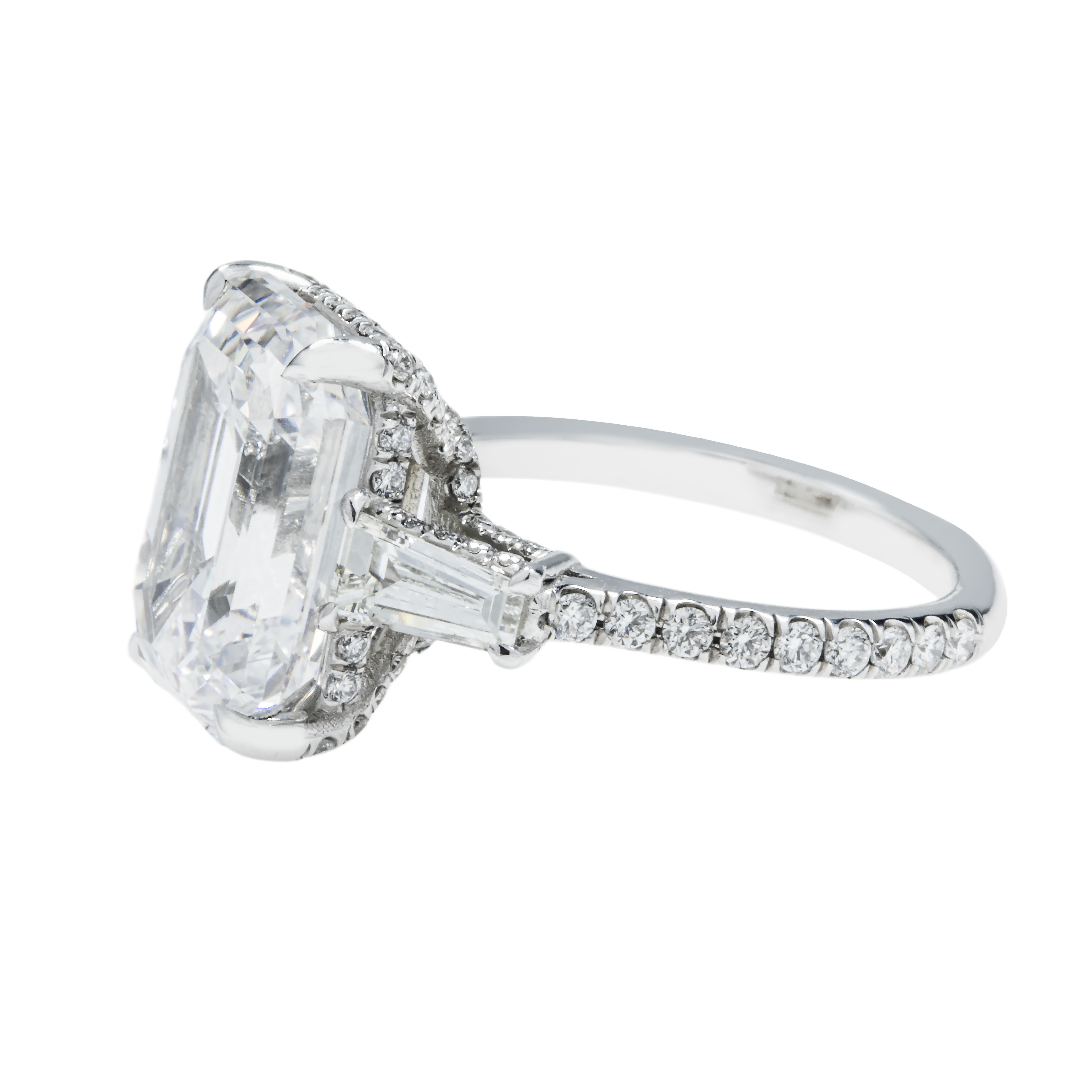 Gia Platinum 7.62Ct Emerald Cut Triple Diamond Engagement Ring 8.82Ctw Bridal