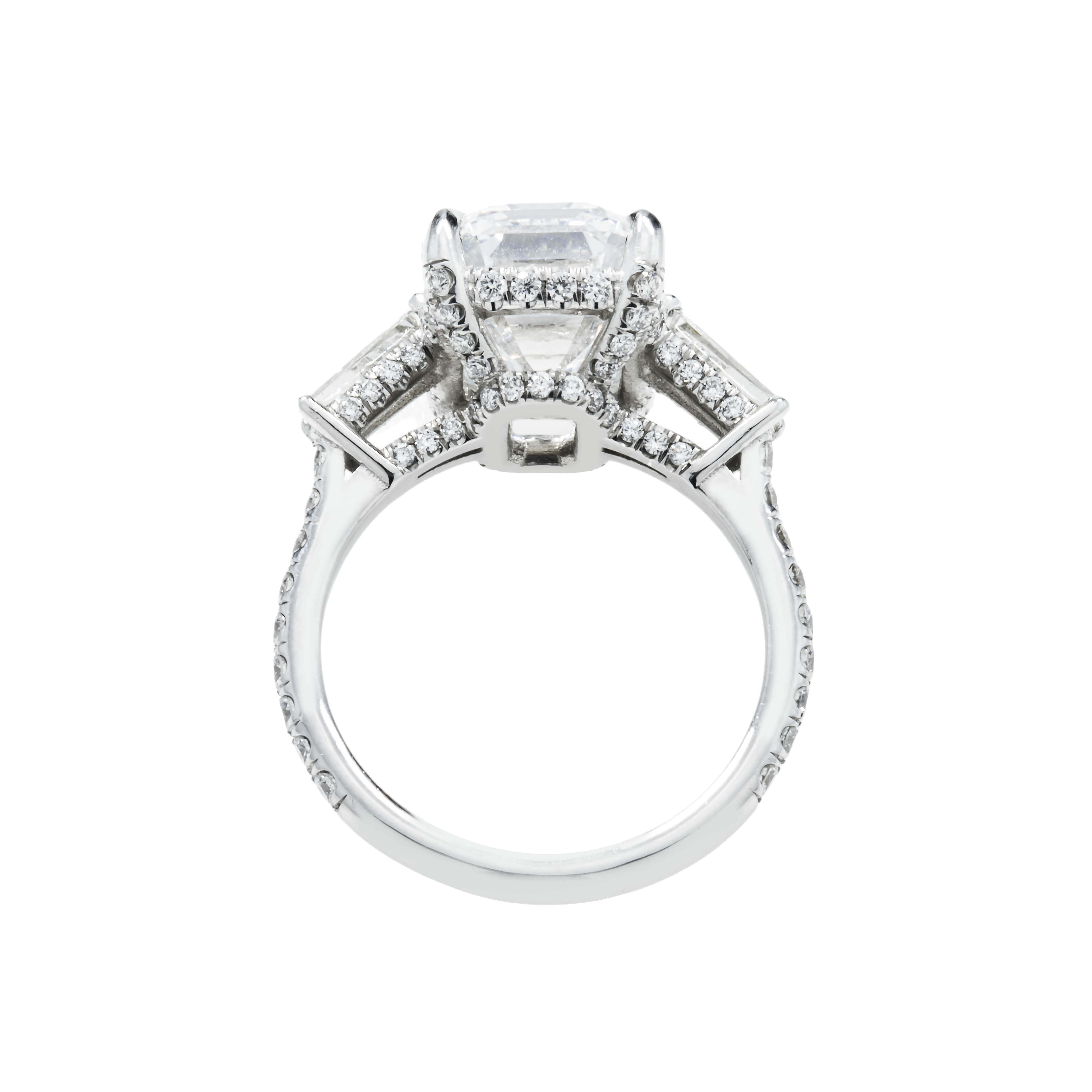 Gia Platinum 7.62Ct Emerald Cut Triple Diamond Engagement Ring 8.82Ctw Bridal