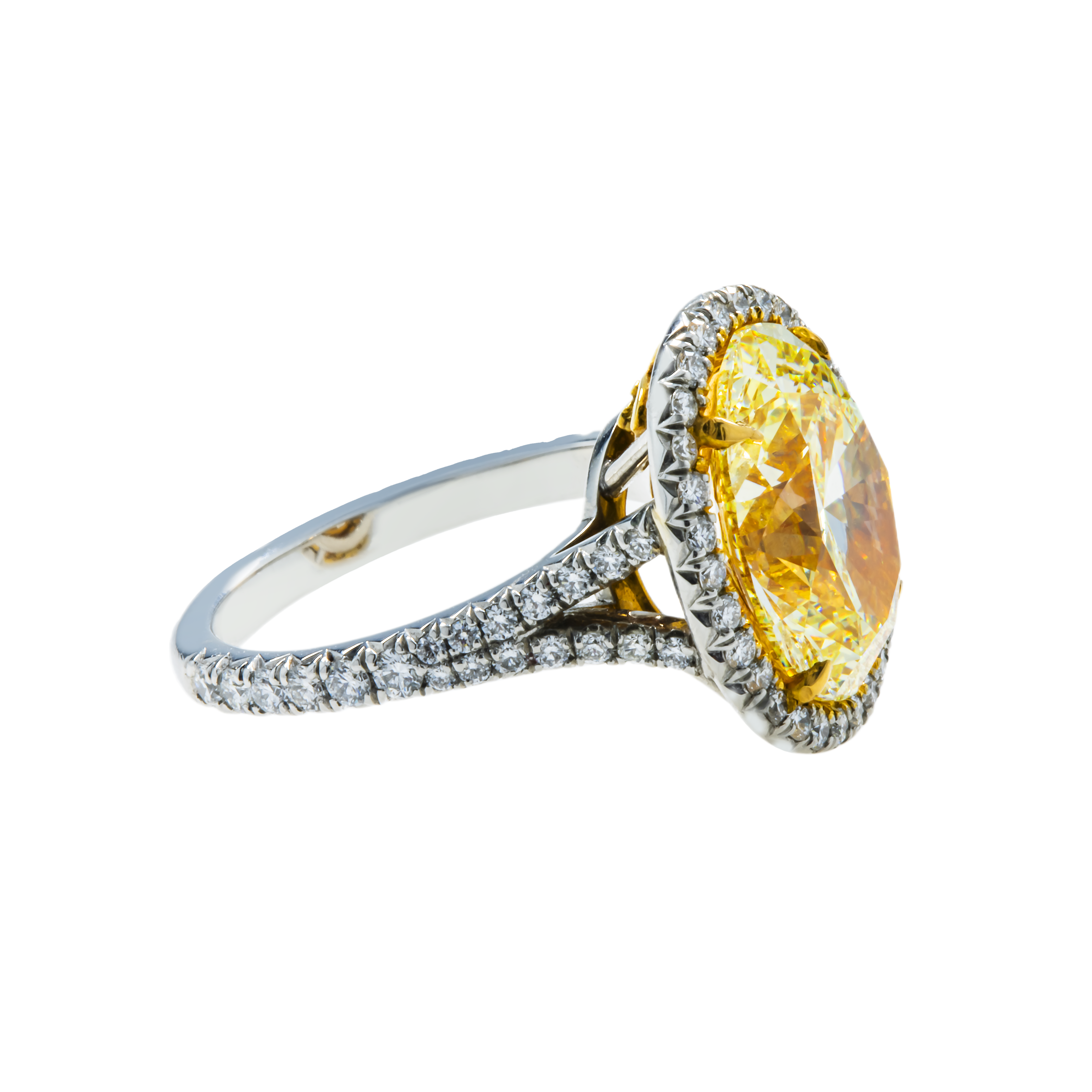 Gia Platinum 5.61Ct Oval Cut Fancy Yellow Diamond Engagement Ring 6.61Ctw Bridal