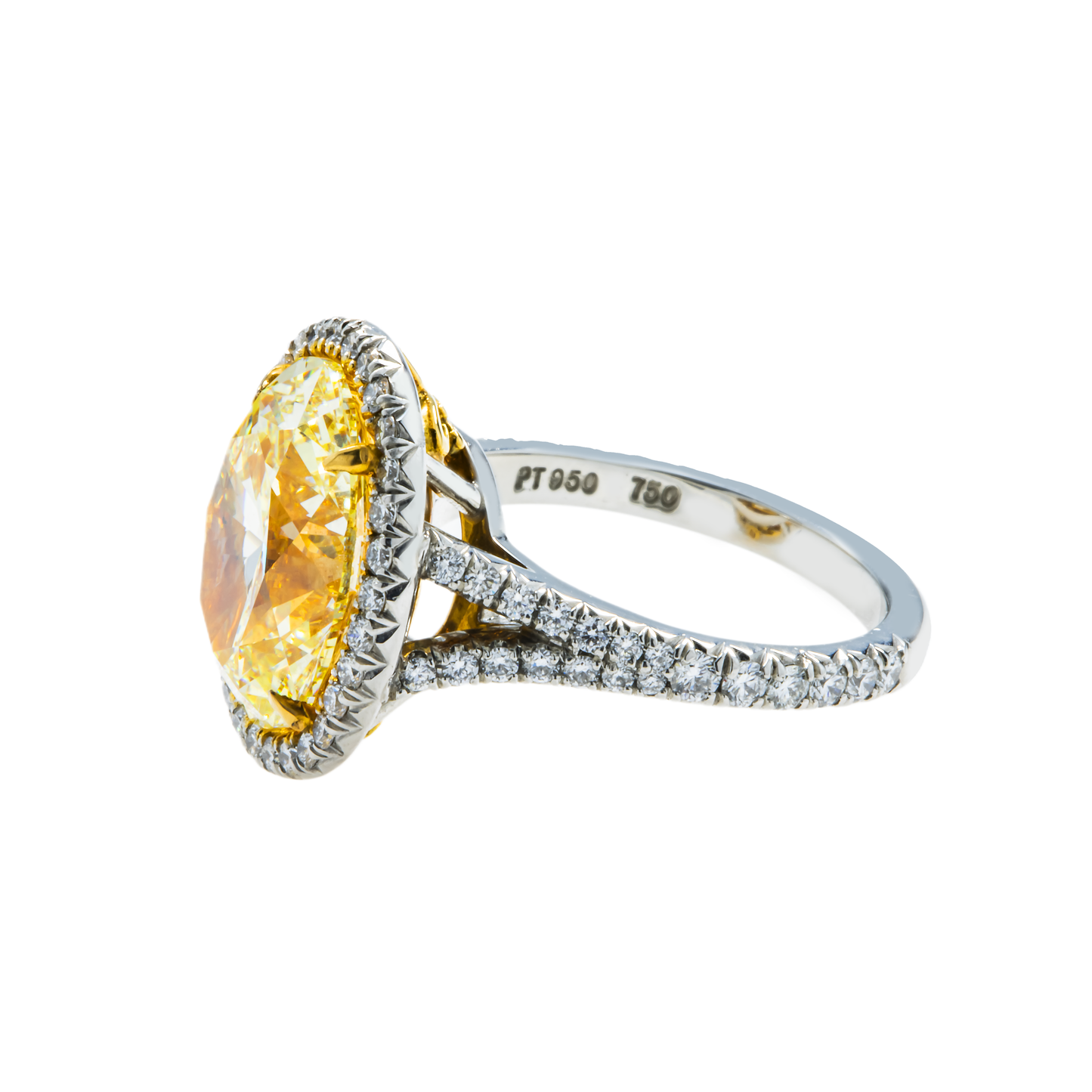 GIA Platinum 5.61ct Oval Cut Fancy Yellow Diamond Engagement Ring 6.61ctw