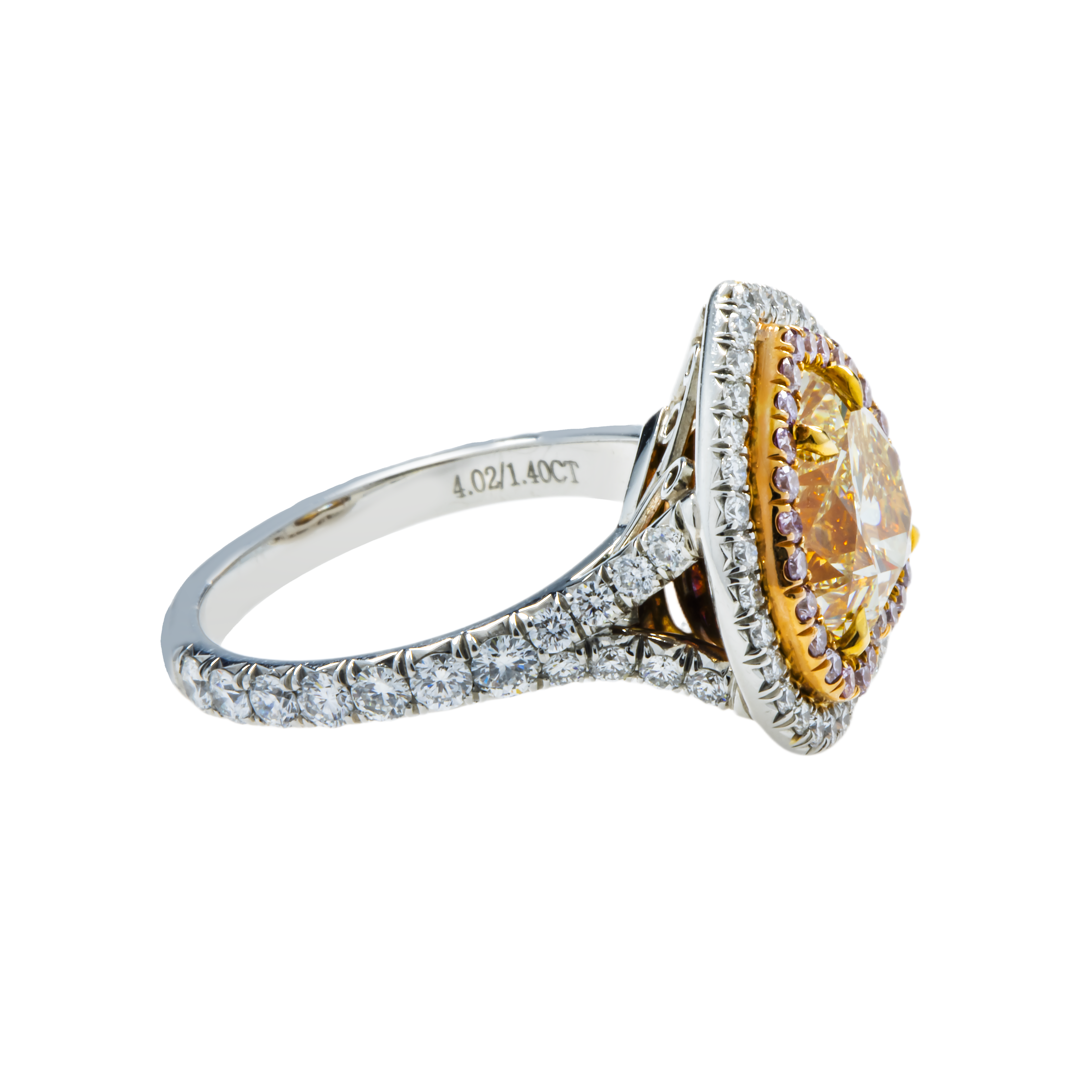 Platinum 4.0Ct Heart Cut Fancy Yellow Diamond Engagement Ring 5.40Ctw Bridal