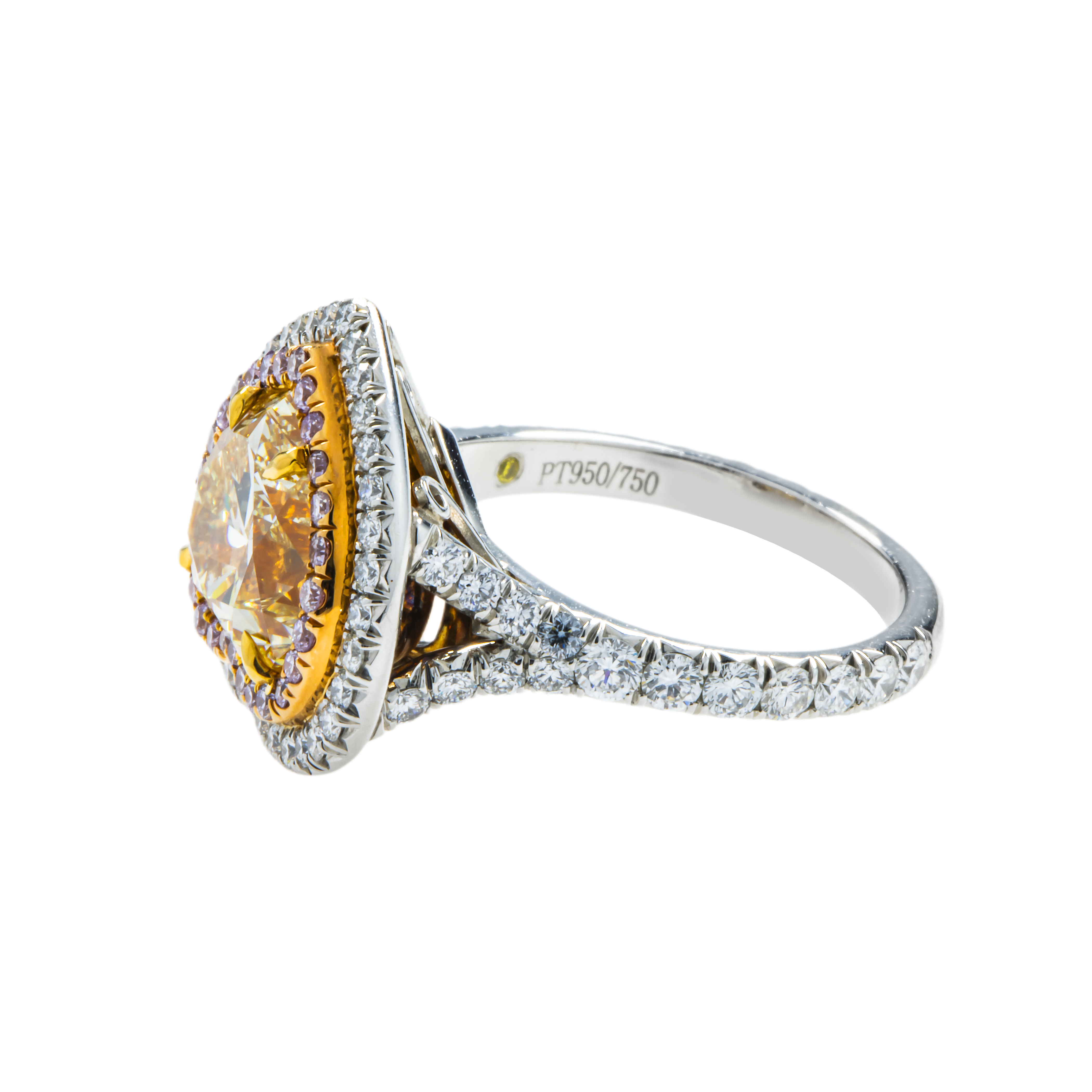 Platinum 4.0Ct Heart Cut Fancy Yellow Diamond Engagement Ring 5.40Ctw Bridal