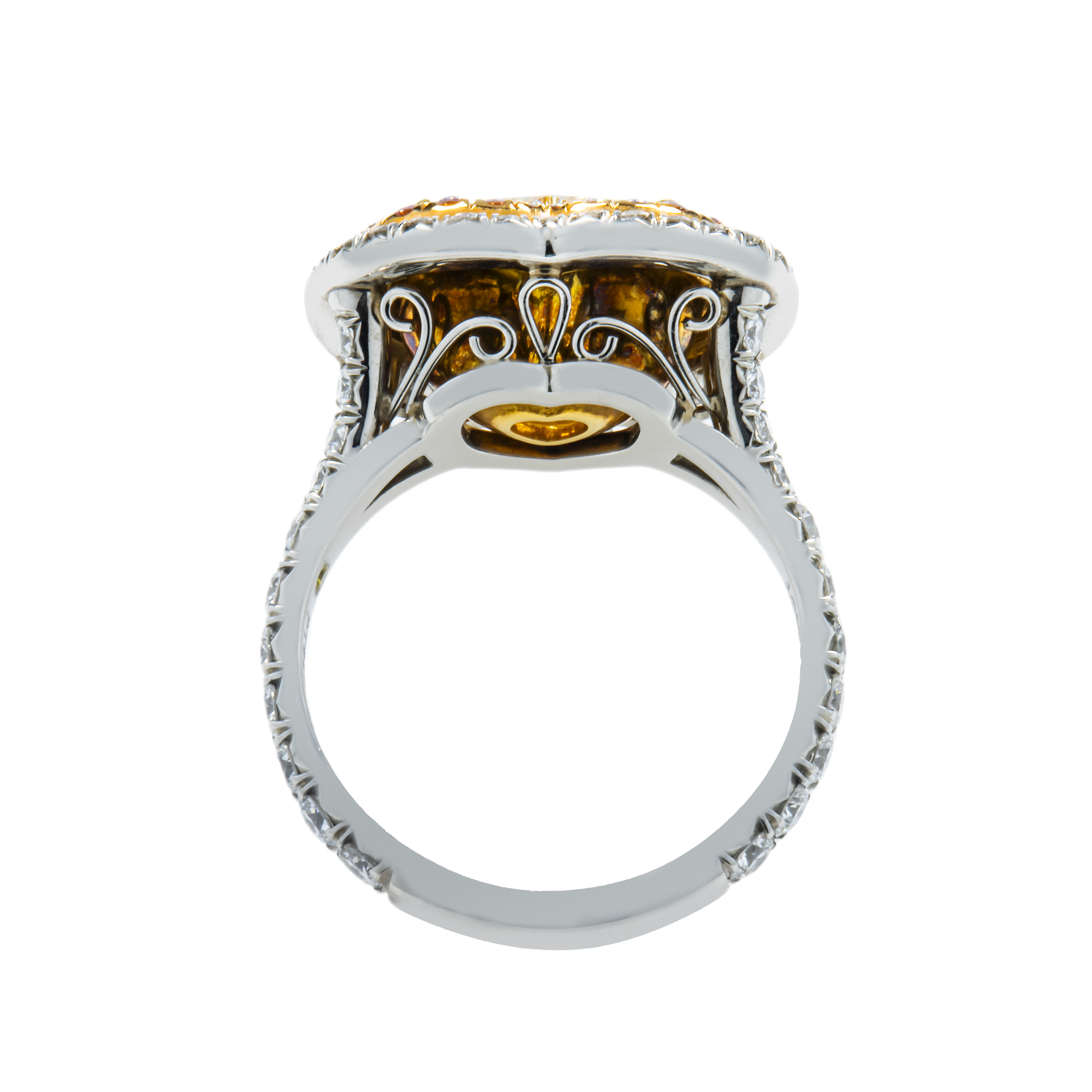 Platinum 4.0Ct Heart Cut Fancy Yellow Diamond Engagement Ring 5.40Ctw Bridal