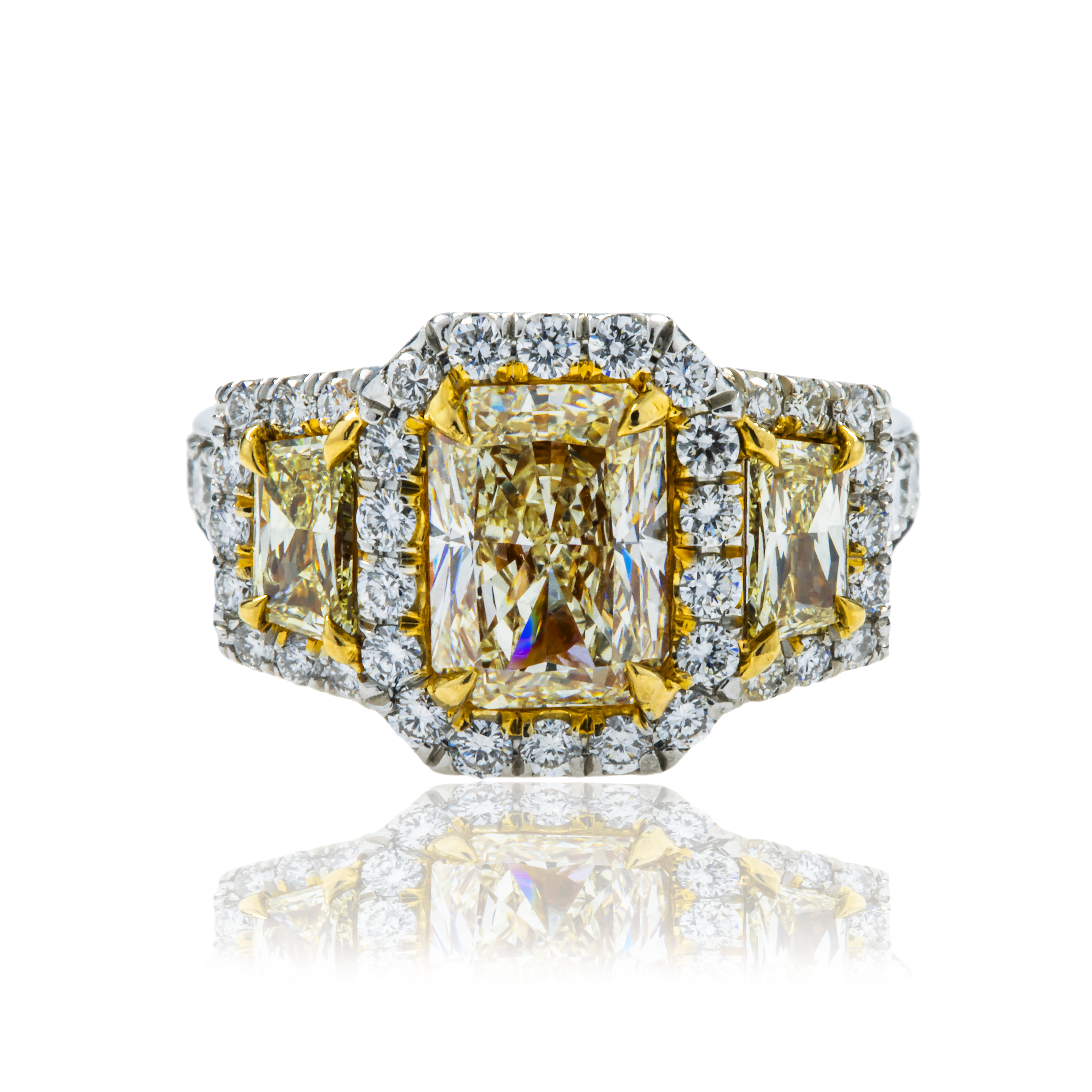 Platinum 2.01 Radiant Cut Fancy Yellow Diamond Engagement Ring 5.17Ctw Bridal