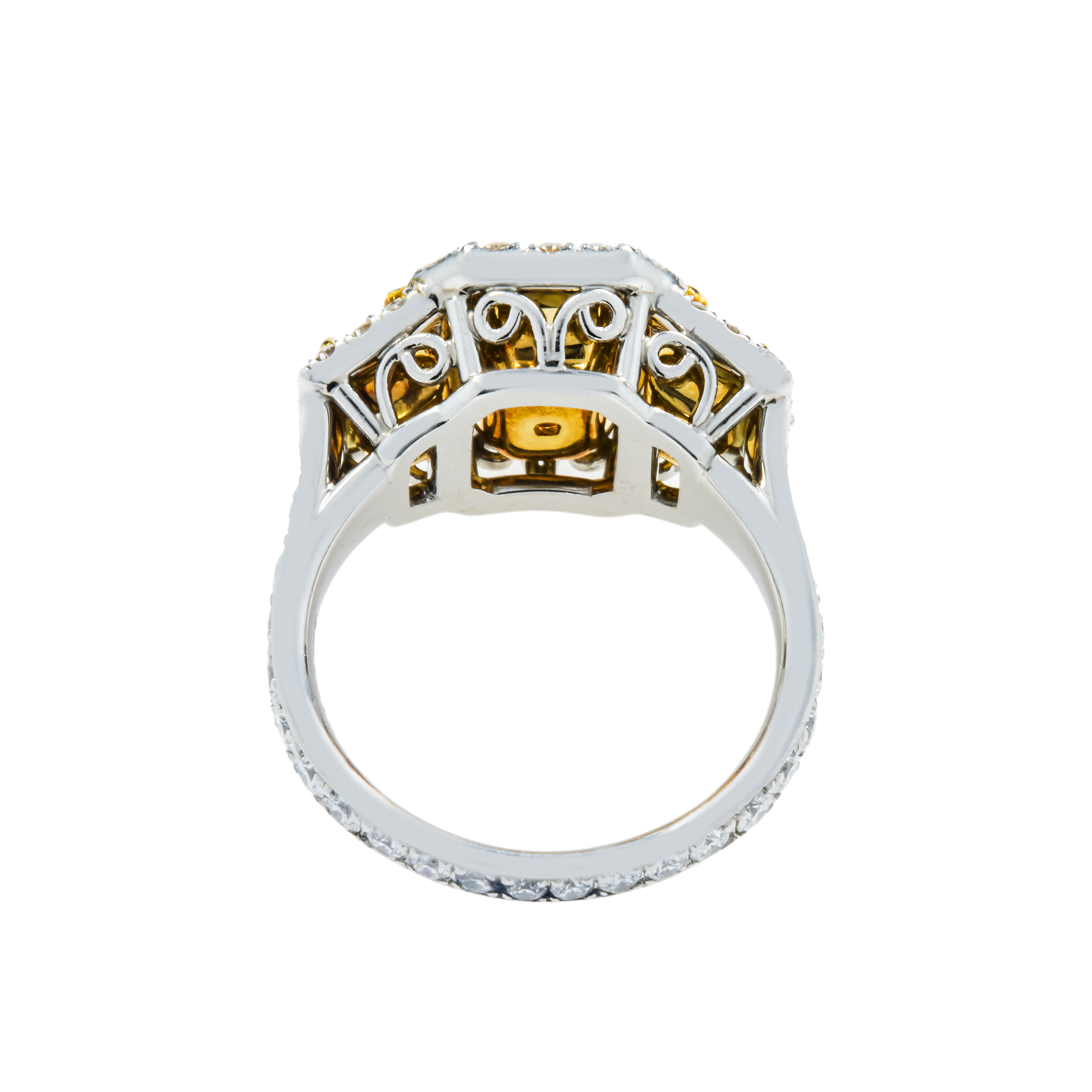 Platinum 2.01 Radiant Cut Fancy Yellow Diamond Engagement Ring 5.17Ctw Bridal