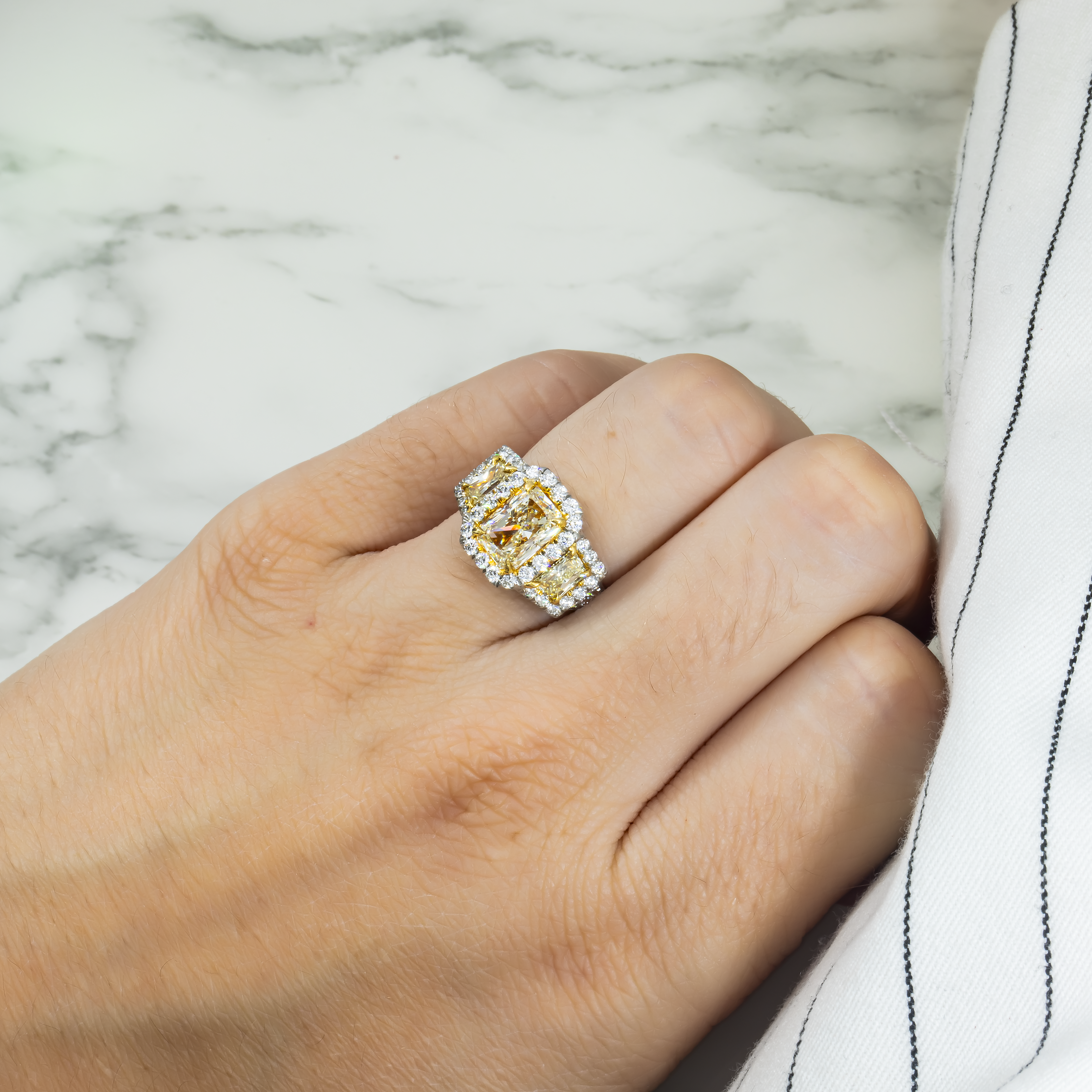 Platinum 2.01 Radiant Cut Fancy Yellow Diamond Engagement Ring 5.17Ctw Bridal