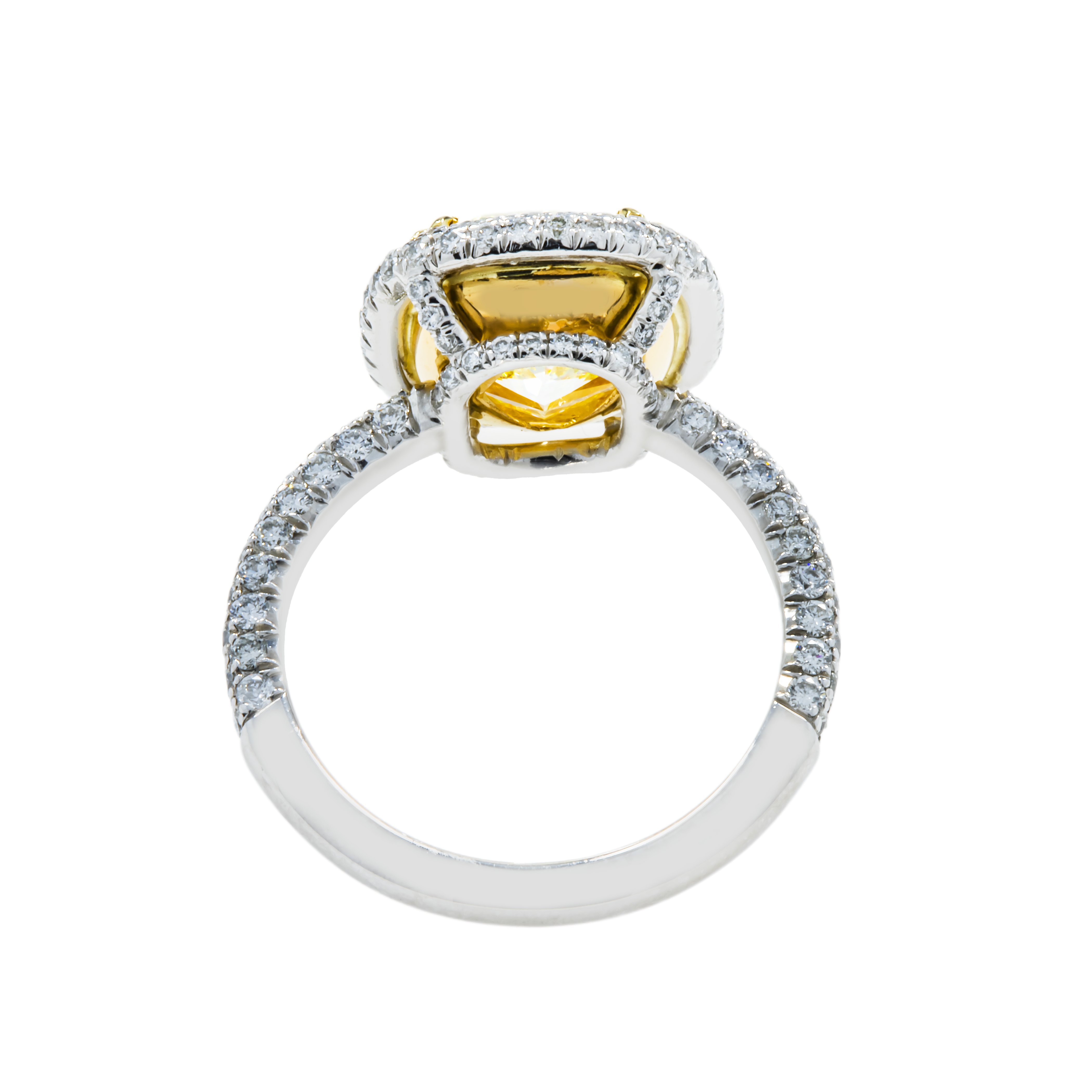 Gia Platinum 5.10Ct Cushion Cut Fancy Yellow Diamond Ring 5.88Ctw Bridal