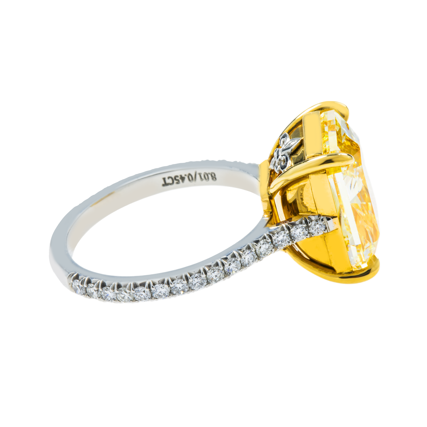 GIA Platinum 8.01ct Radiant Cut Fancy Yellow Diamond Engagement Ring 8.46ctw