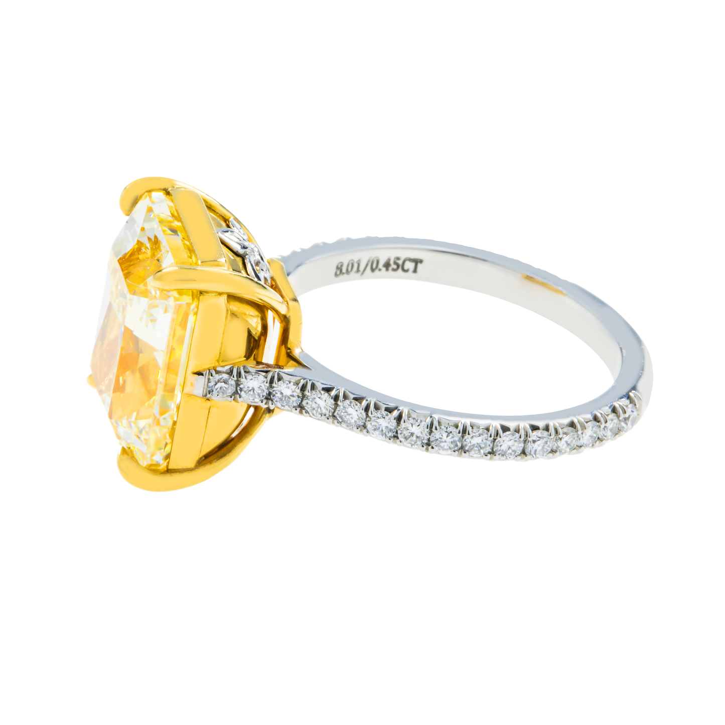 GIA Platinum 8.01ct Radiant Cut Fancy Yellow Diamond Engagement Ring 8.46ctw