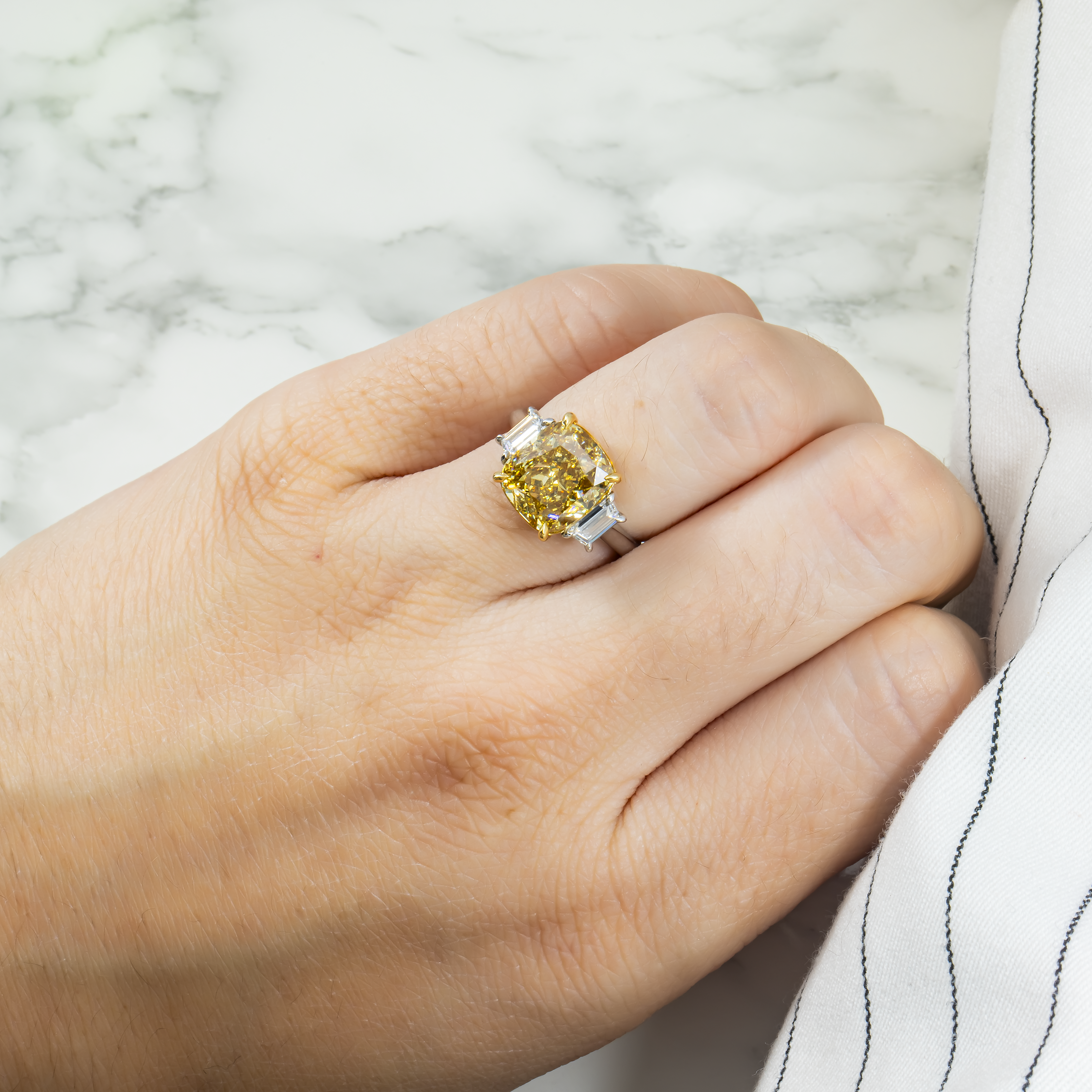 Gia Platinum 5.65Ct Cushion Cut Fancy Yellow Engagement Ring 6.21Ctw Bridal